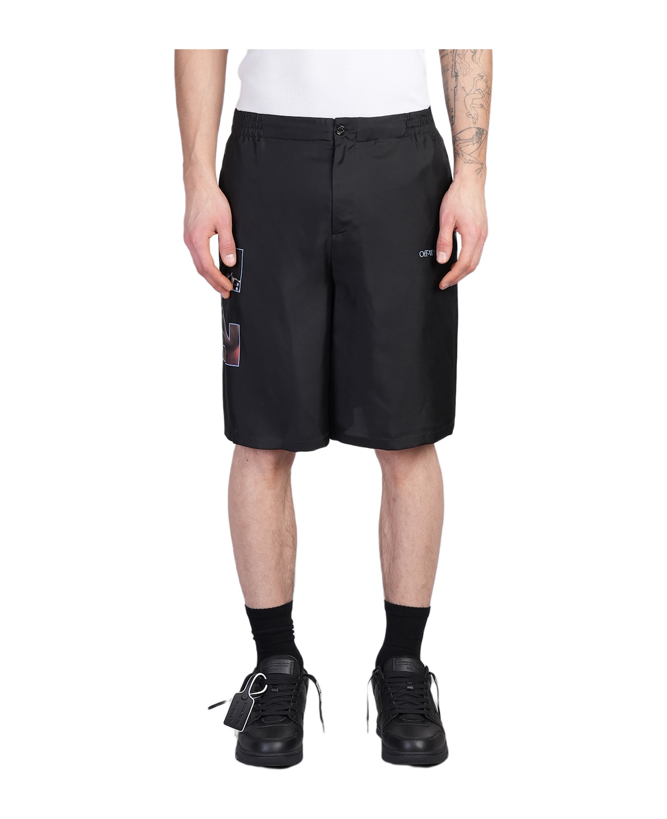 Off-White Shorts In Black Silk - black