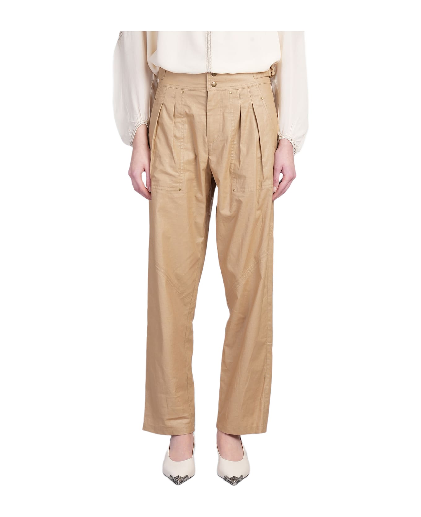 Isabel Marant Fidji Pants In Beige Linen - beige