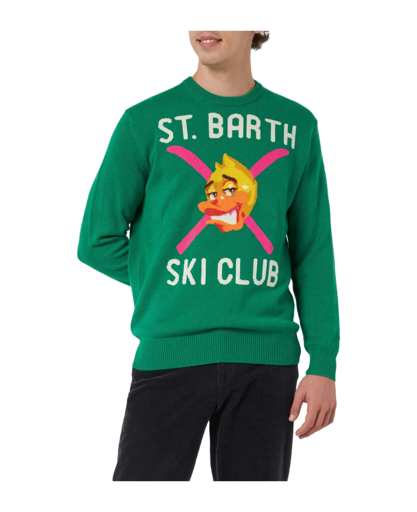 MC2 Saint Barth Man Crewneck Sweater With Crypto Ducky Jacquard | Crypto Puppets Special Edition - GREEN