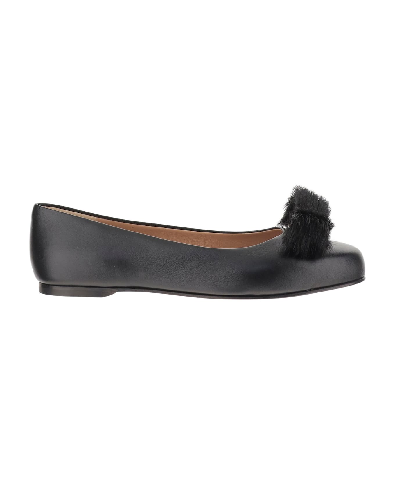 Ferragamo Leather Bow Ballet Flats - Black
