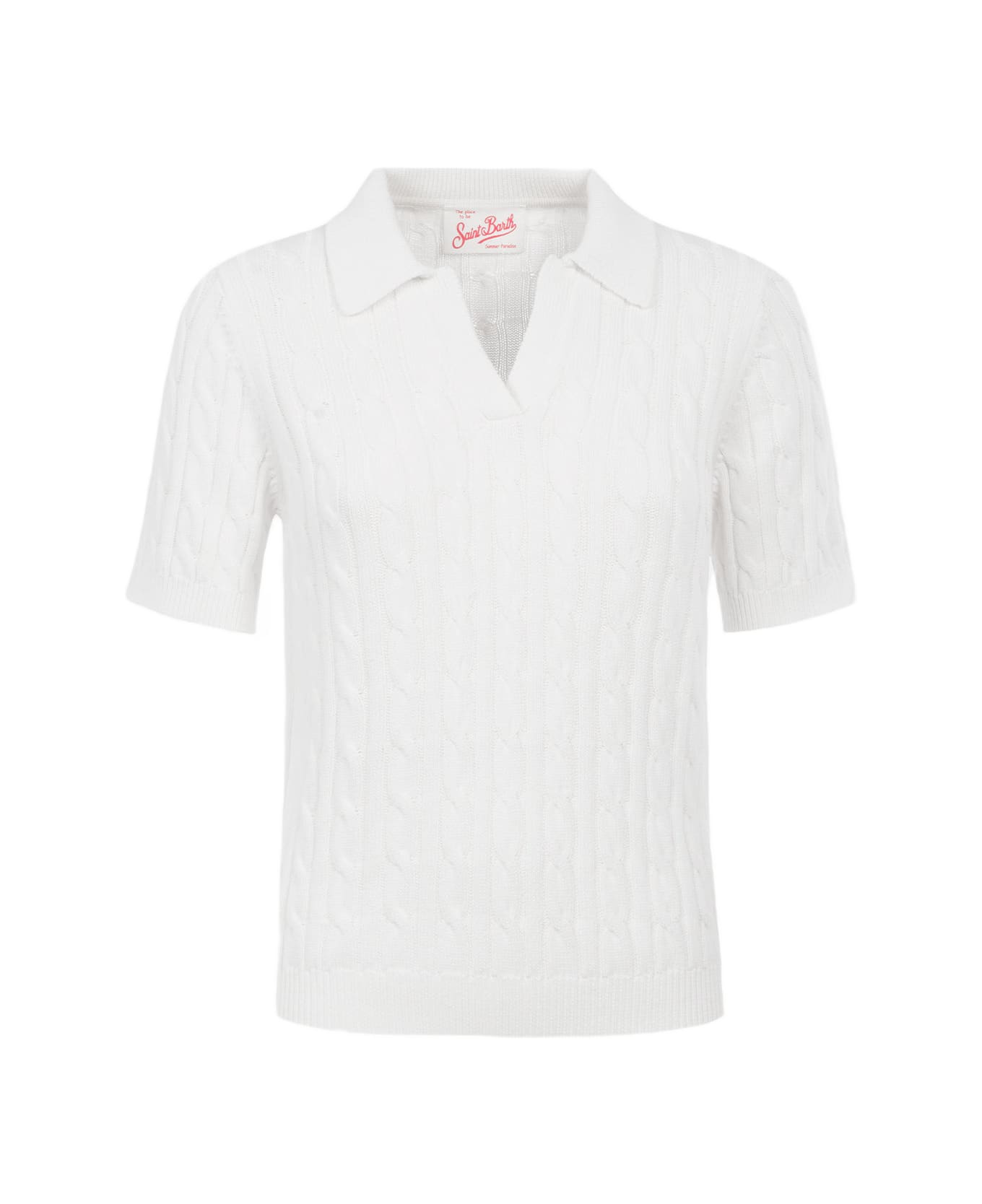 MC2 Saint Barth Woman Off-white Cable Knit-polo Shirt Caddy - WHITE