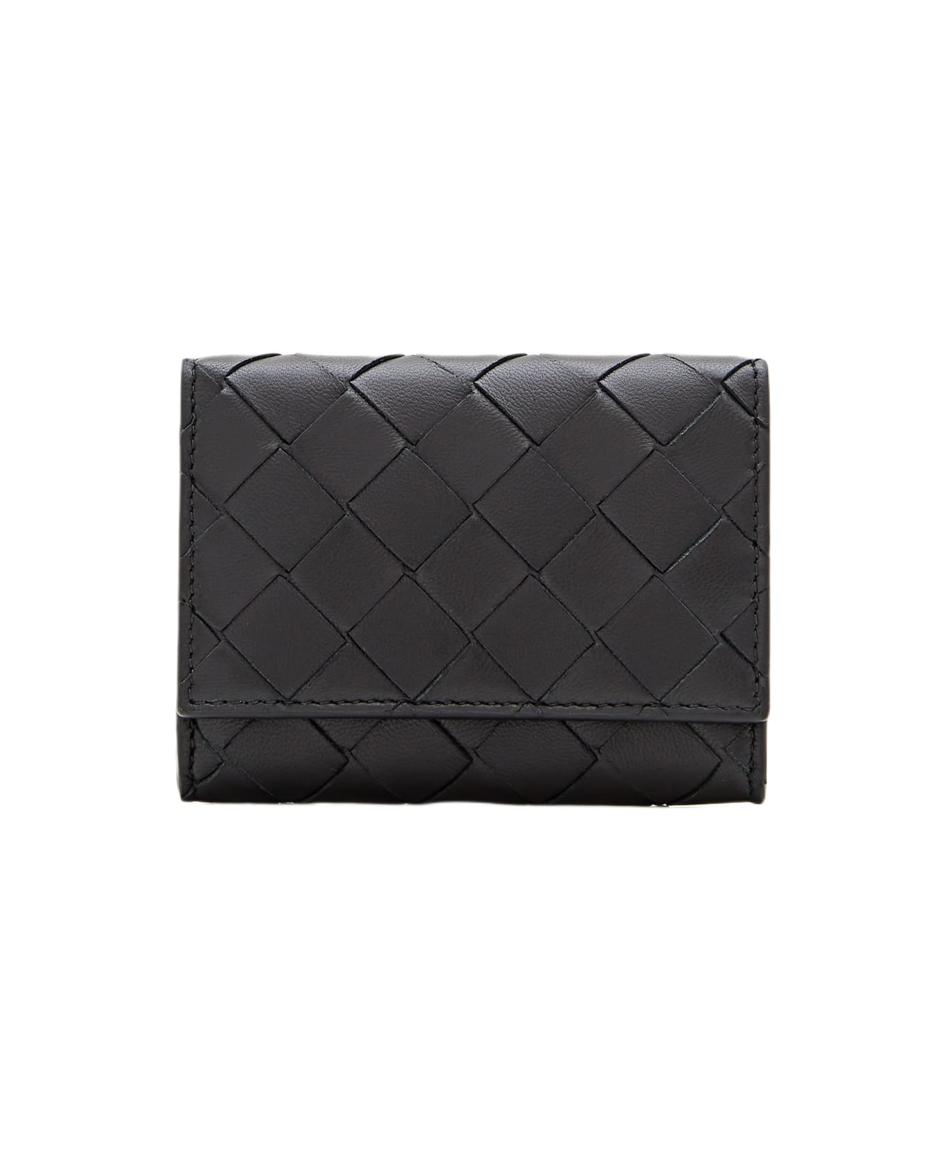 Bottega Veneta Tri-fold Zip Leather Wallet - Black