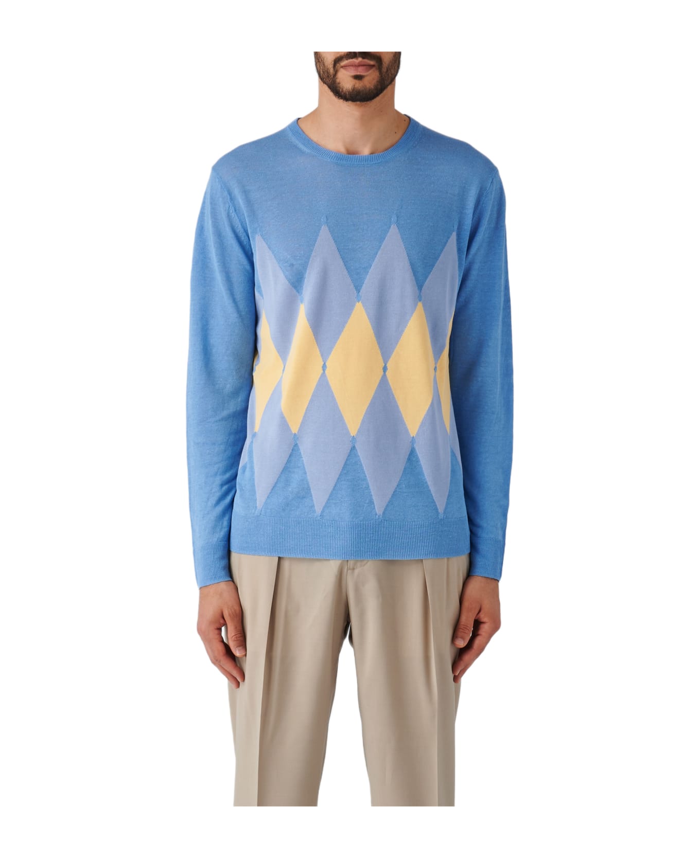 Ballantyne Neck Pullover Diamond Sweater - CIELO-GIALLO ニットウェア
