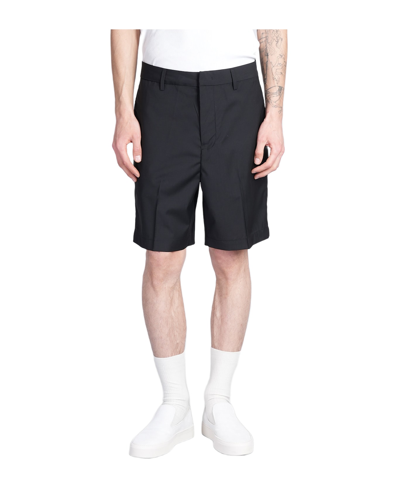 Emporio Armani Shorts In Black Wool - black