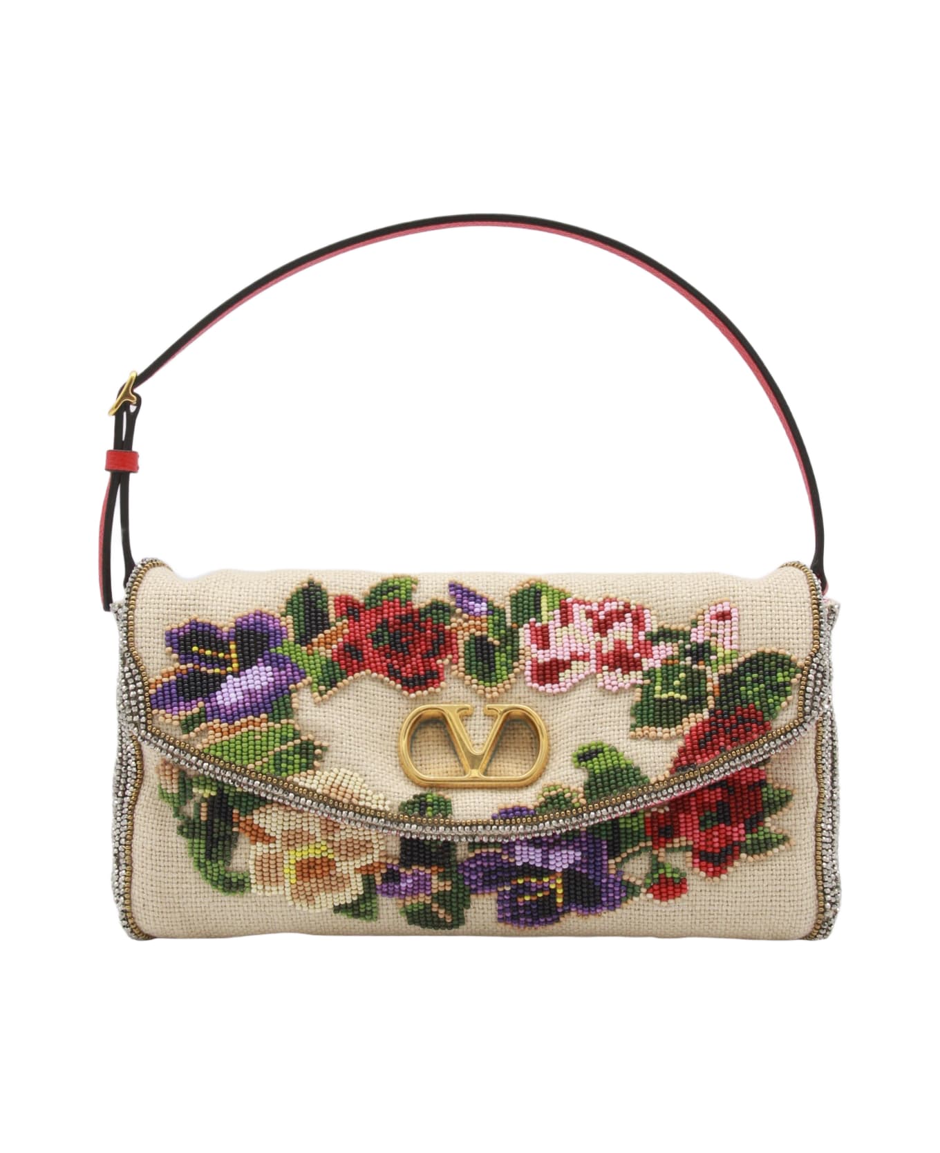 Valentino Garavani White Small Vain Soft Shoulder Bag - Multicolor-naturale/rouge