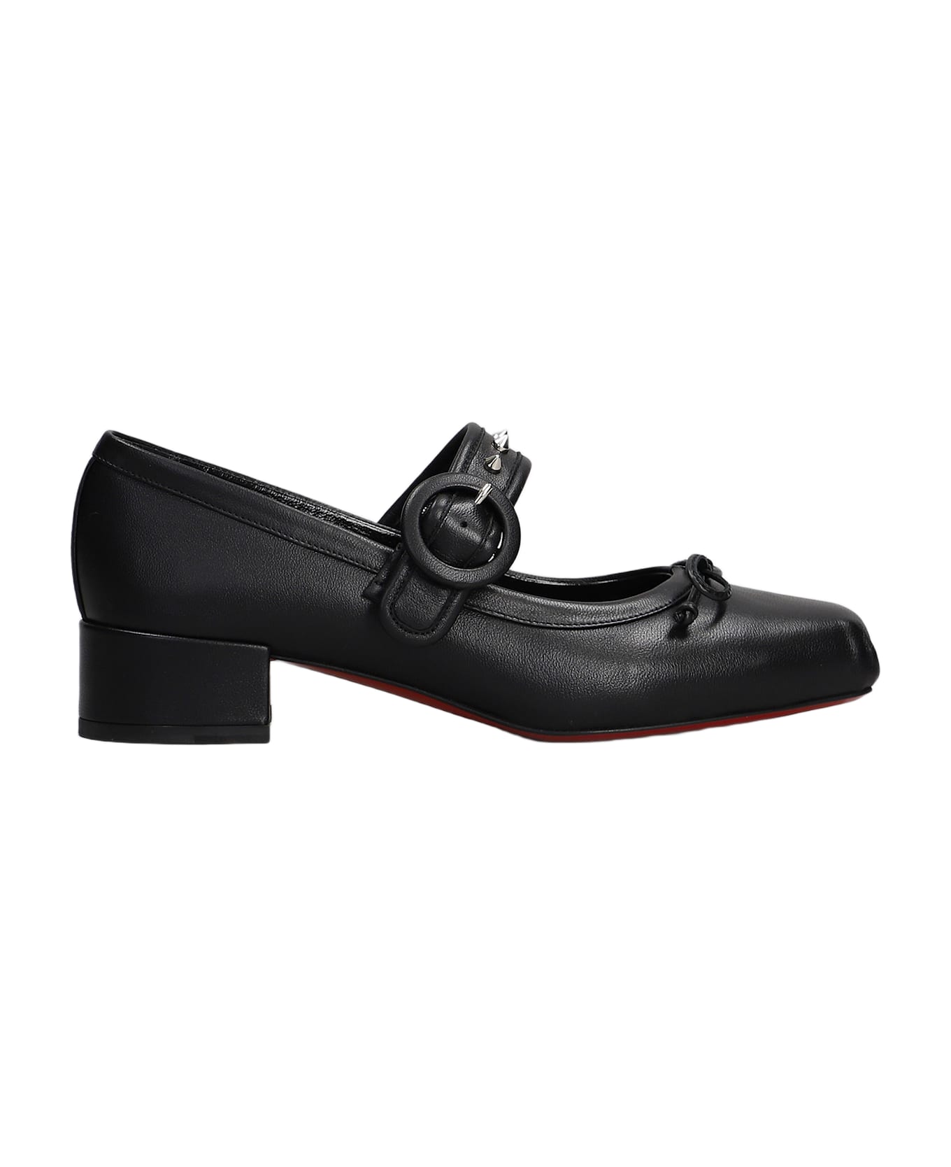 Christian Louboutin Mamastrapita Spike30 Ballet Flats In Black Leather - Black/lin Black