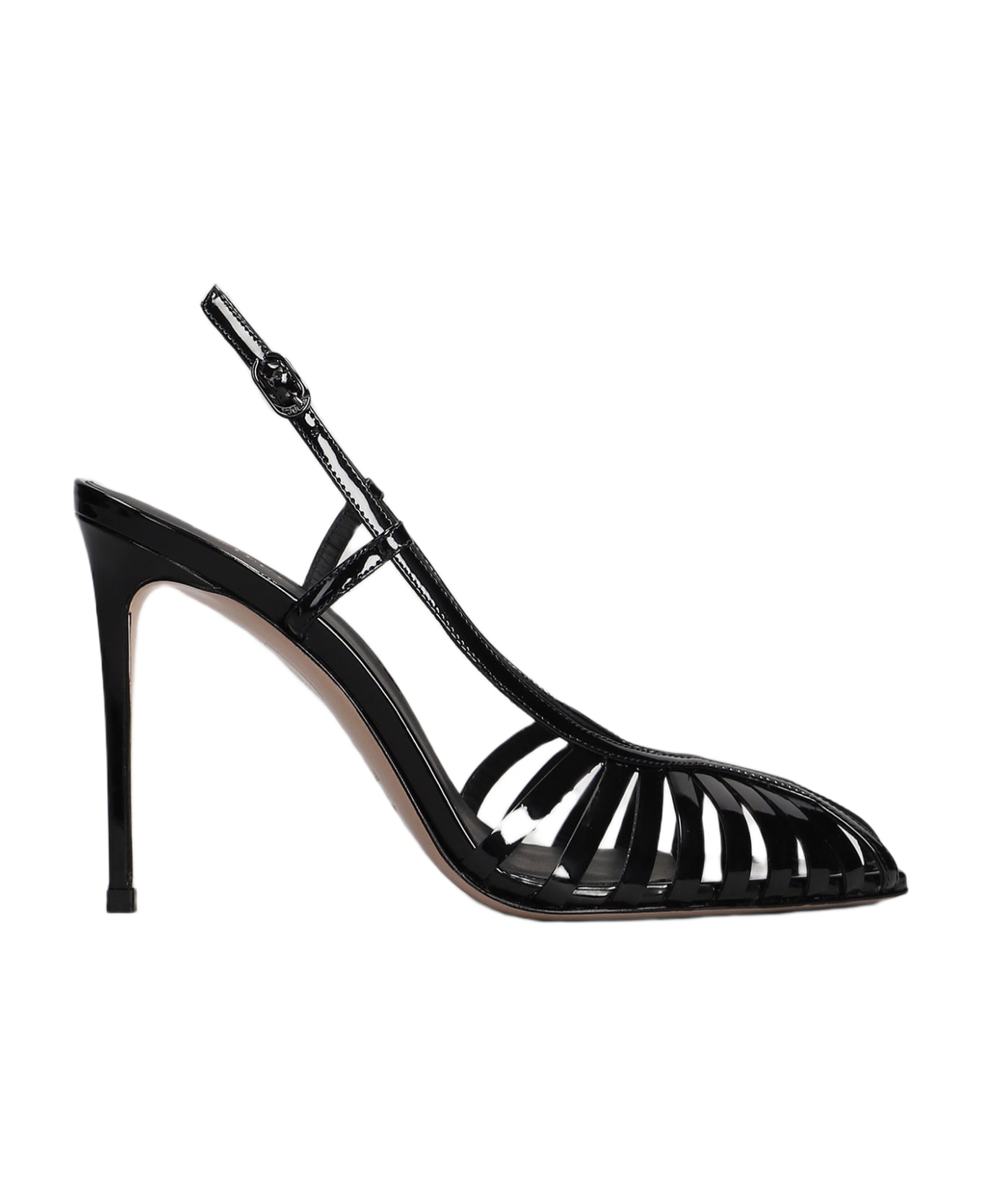 Le Silla Cage Sandals In Black Patent Leather - black サンダル