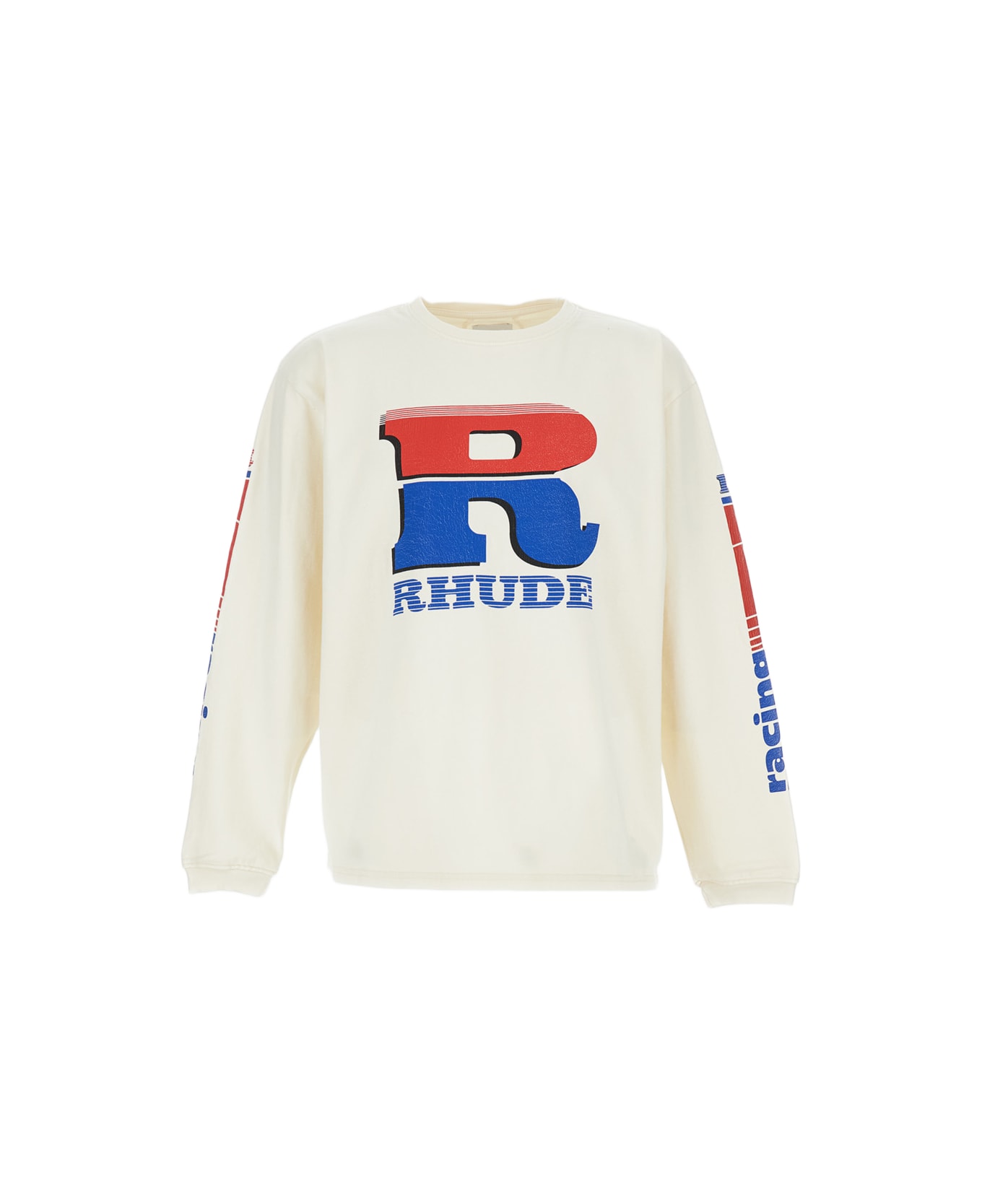 Rhude Split Petrol Logo Ls Tee - White