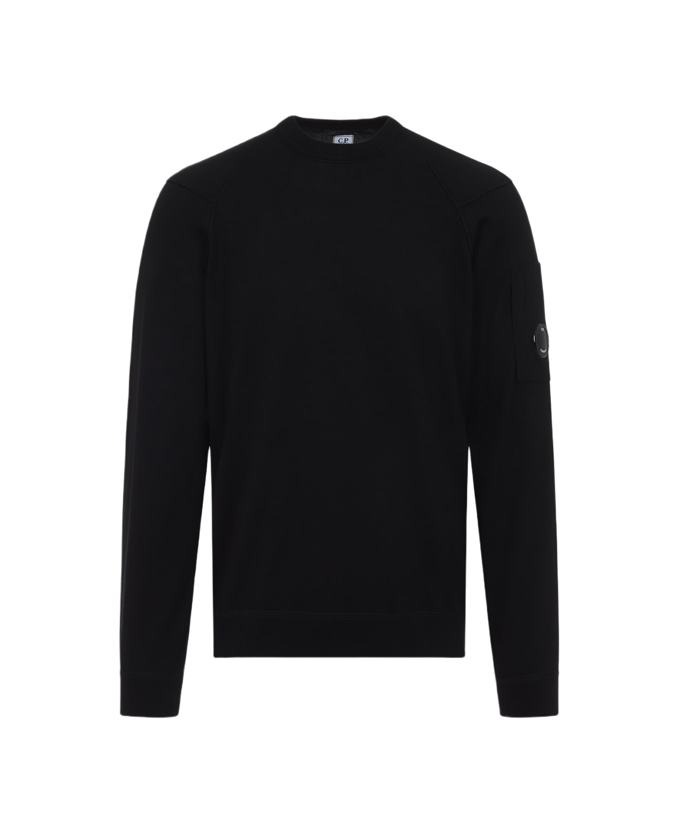C.P. Company Sea Island Crew Neck Lens Knit Pullover - Black