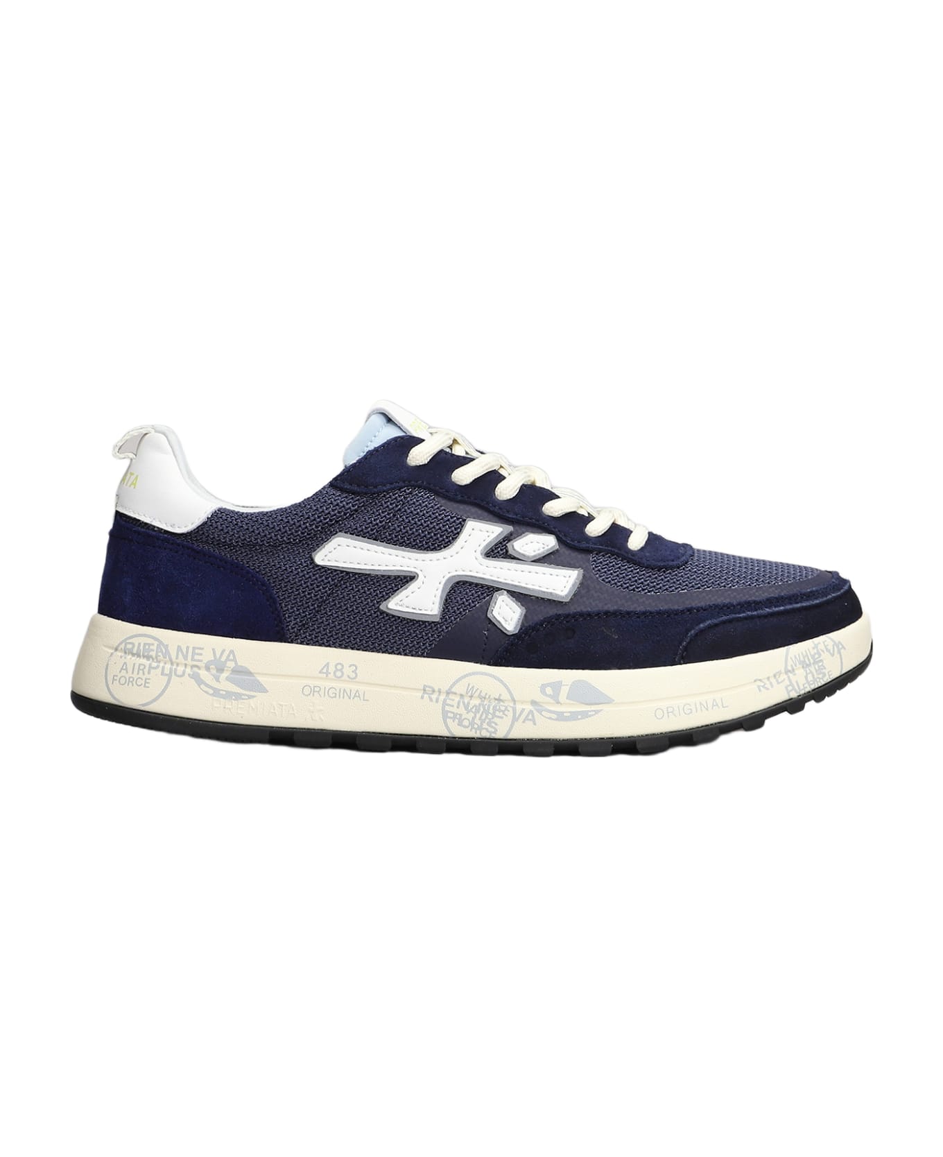 Premiata Nous Sneakers In Blue Suede And Fabric - blue