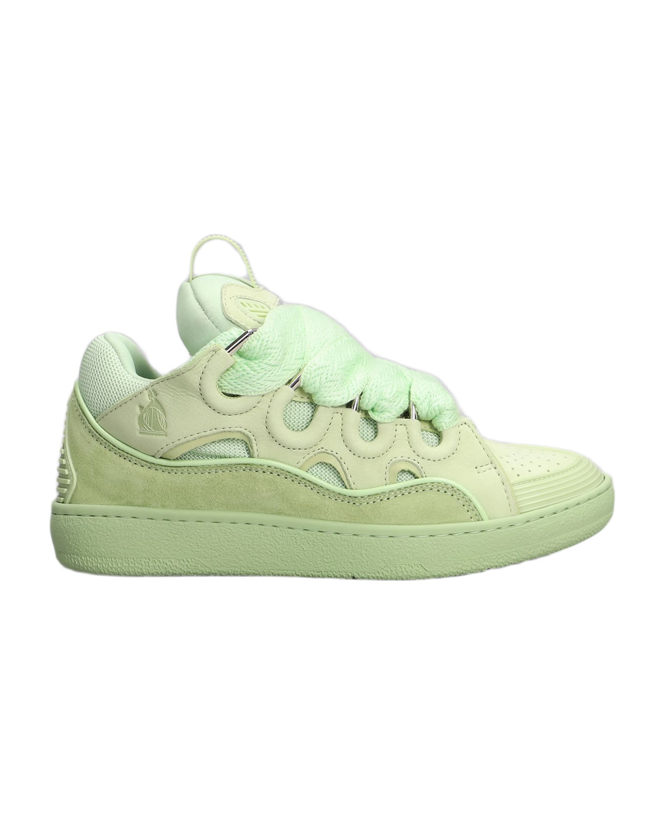 Lanvin Curb Sneakers In Green Suede And Leather - green