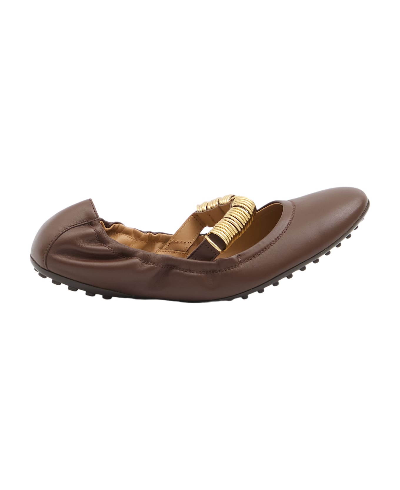 Tod's Ballet Flats With Decorative Rings On The Front In Leather - BROWN