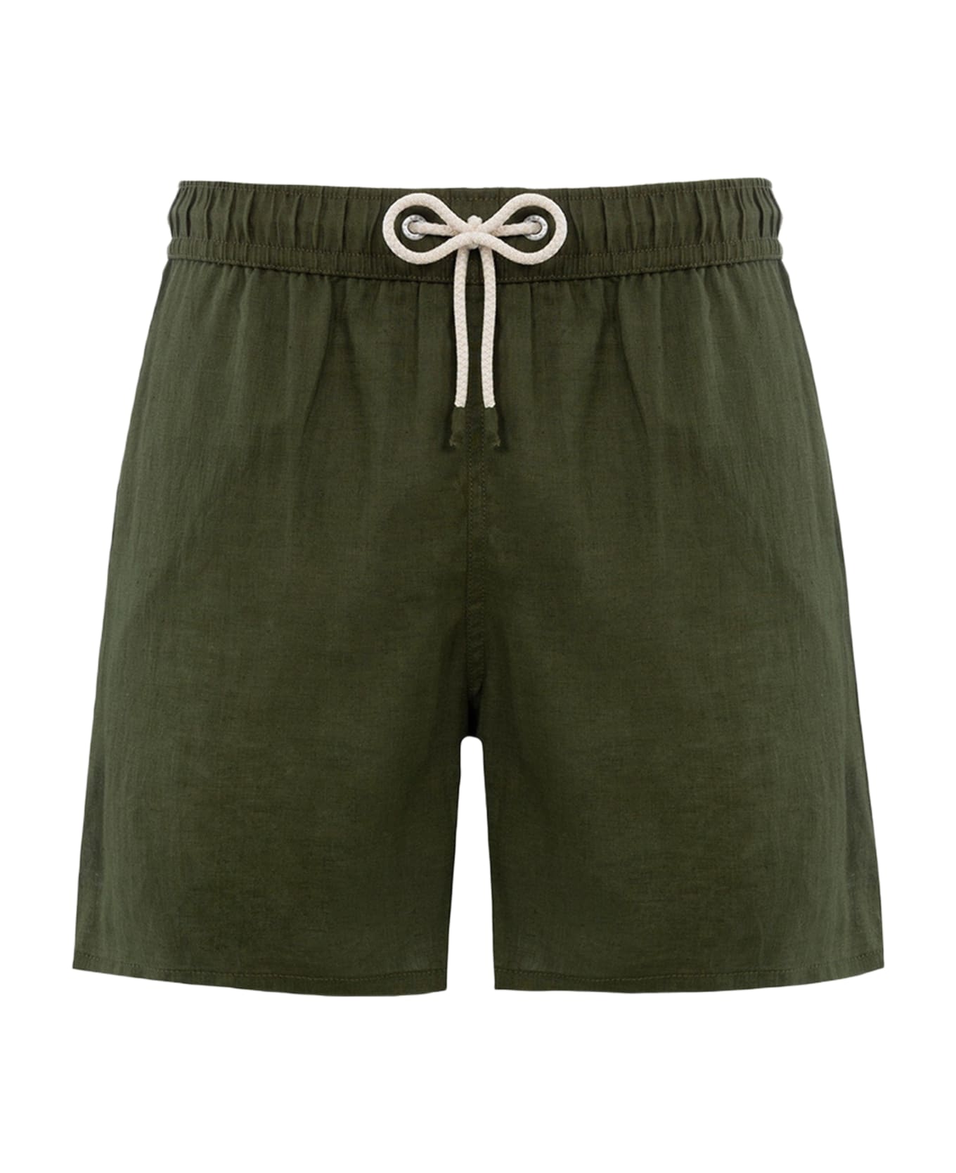 MC2 Saint Barth Man Mid-length Military Green Linen Swim-shorts Gustavia - GREEN