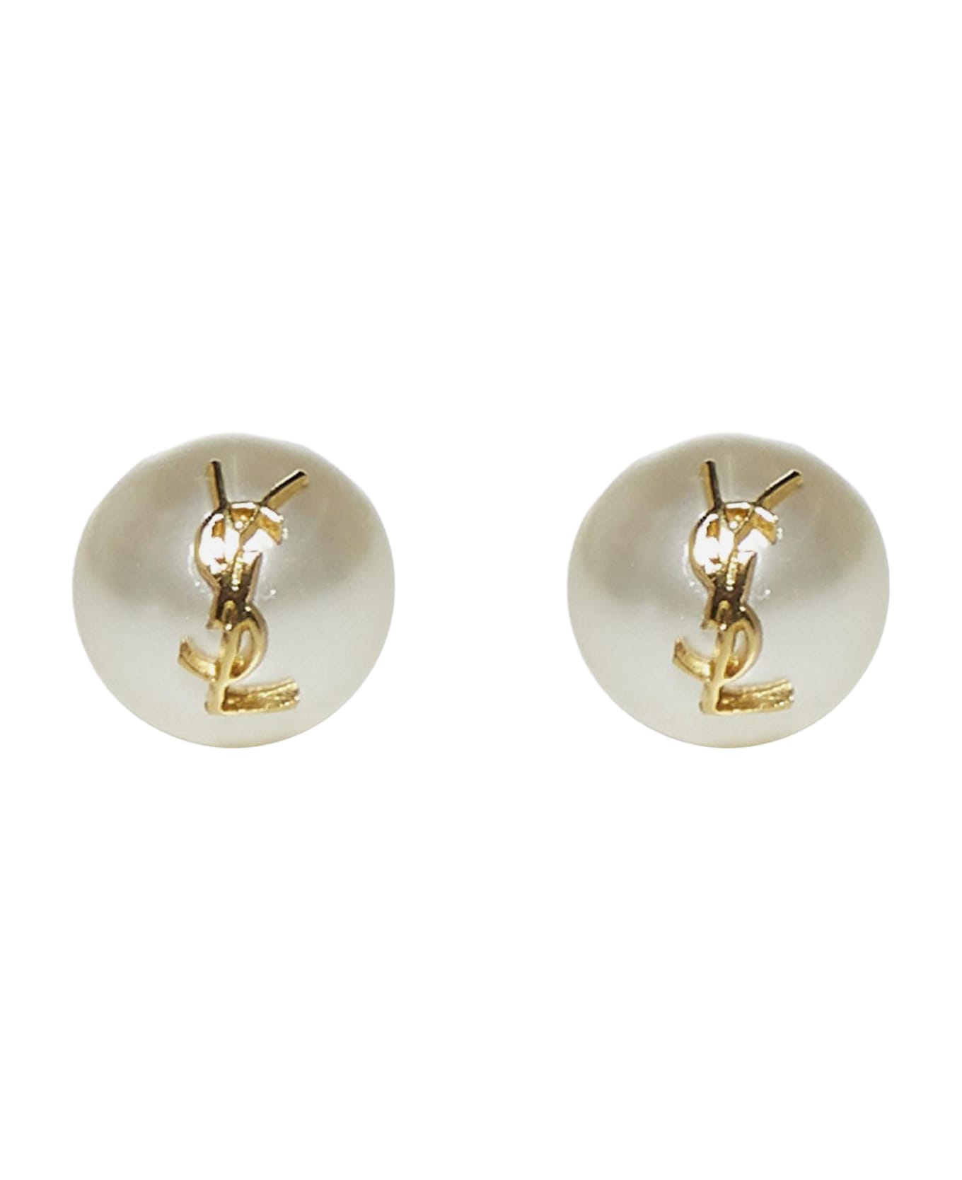 Saint Laurent Ysl Logo Pearl Earrings - White