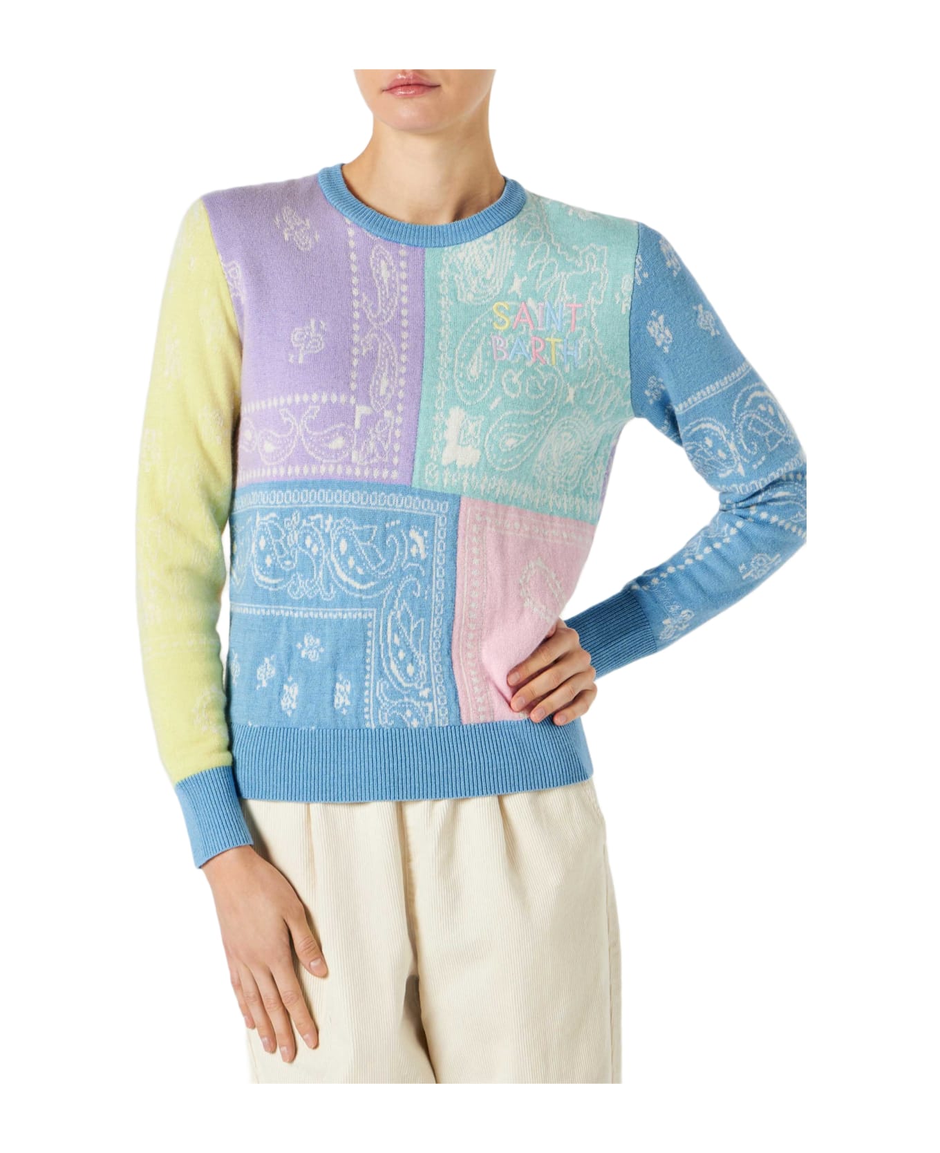 MC2 Saint Barth Woman Brushed Sweater With Bandanna Print - MULTICOLOR
