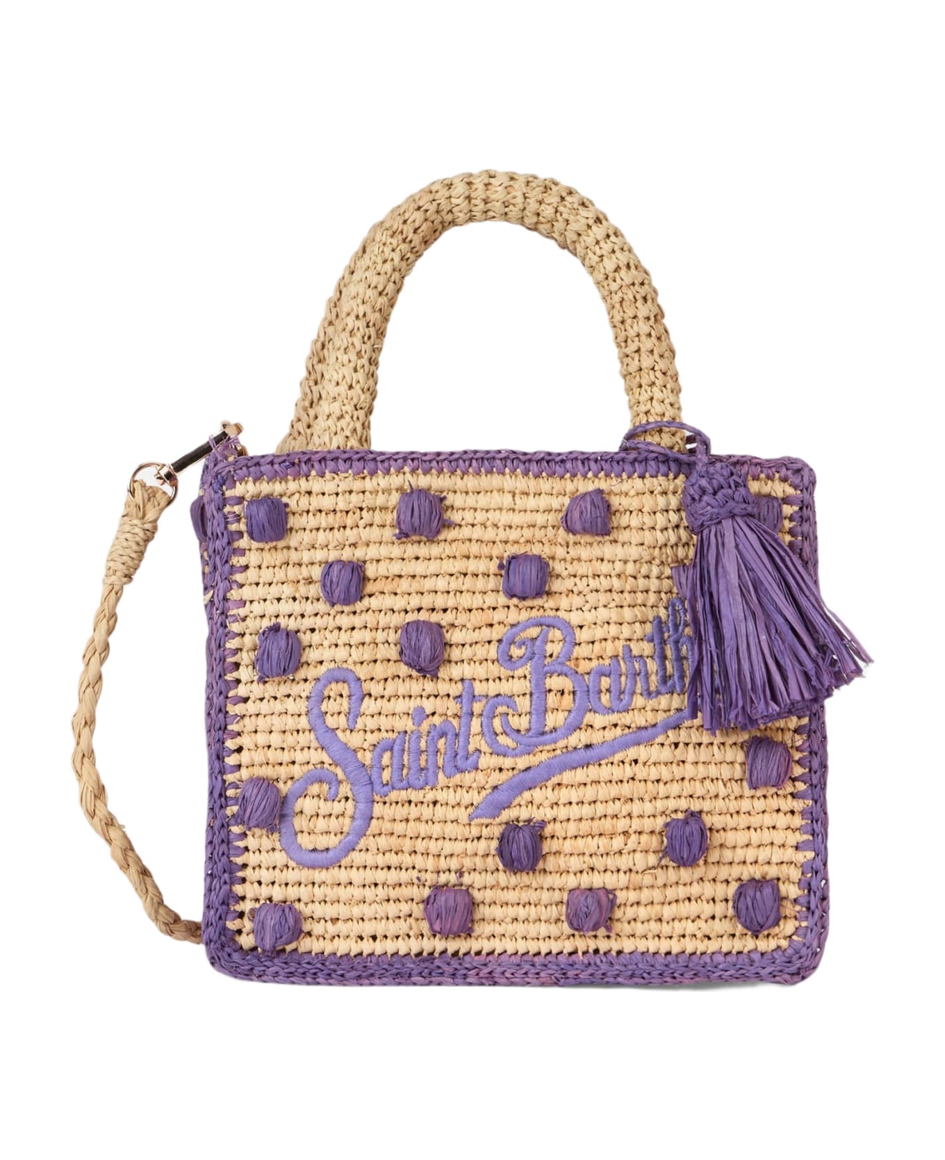 MC2 Saint Barth Beige Natural Mini Vanity Raffia Bag With Polka Dot Appliqués - PINK