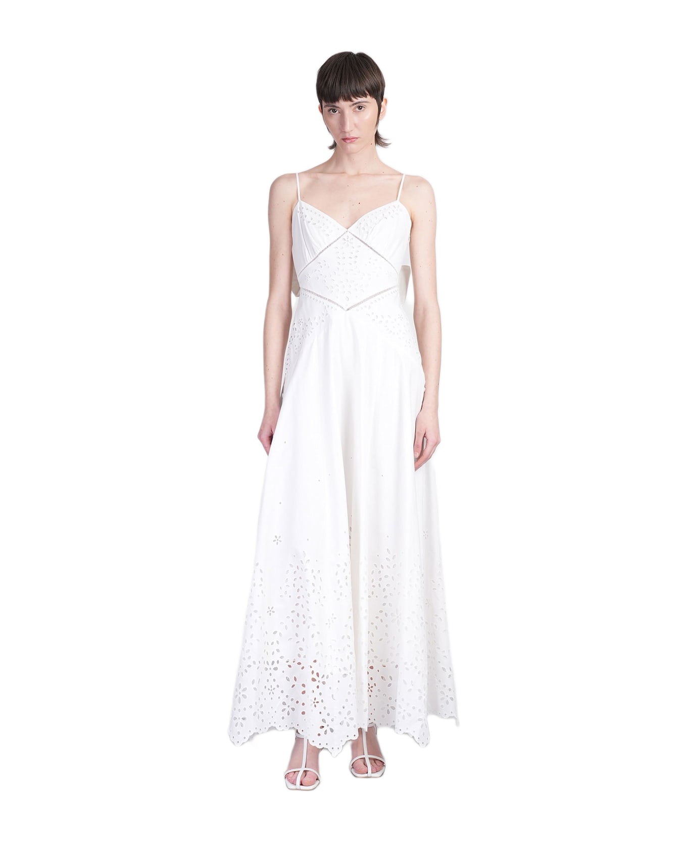 self-portrait Long Dress In White Cotton - white