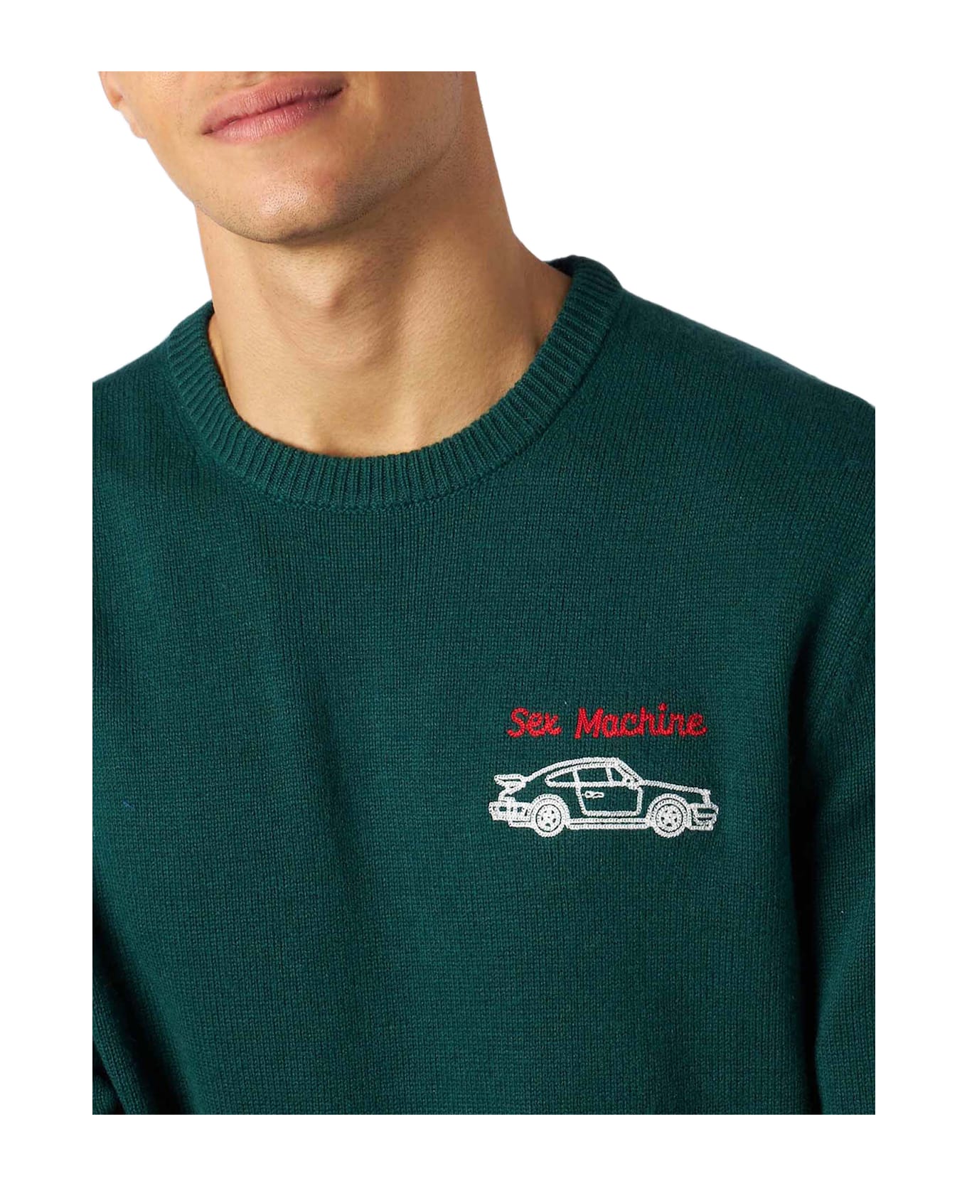 MC2 Saint Barth Man Crewneck Sweater With Sex Machine Embroidery - GREEN