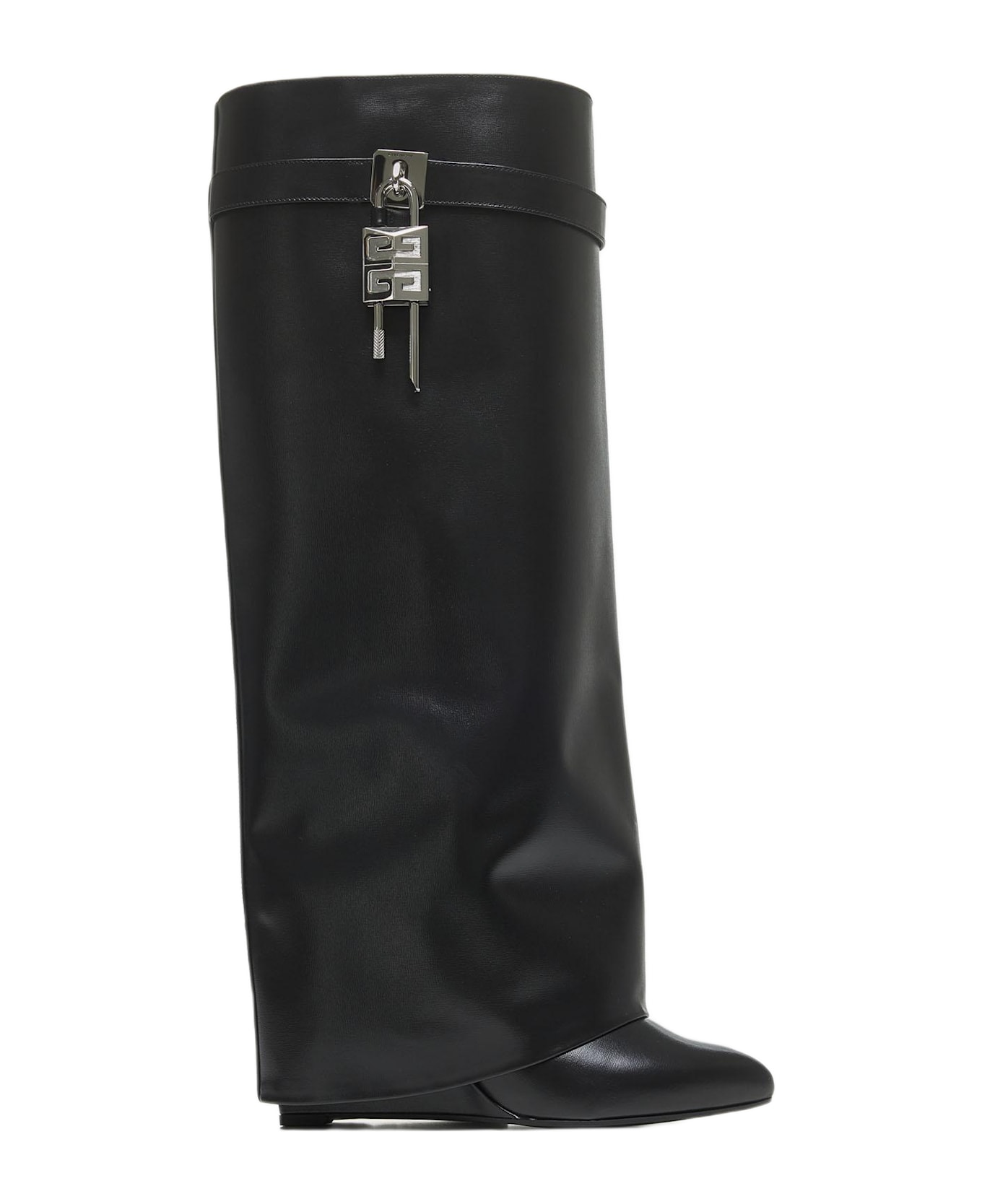 Givenchy Black Leather Shark Lock Boots - BLACK