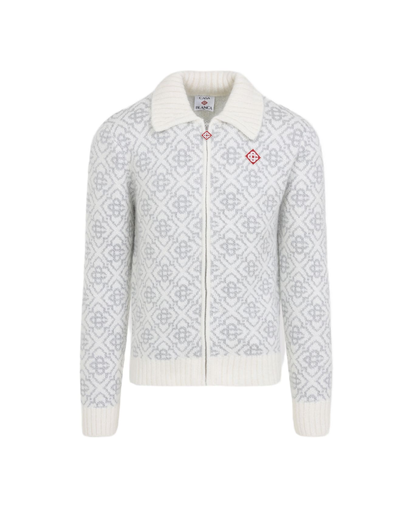 Casablanca Silver Monogram Zip Up Sweatshirt - White