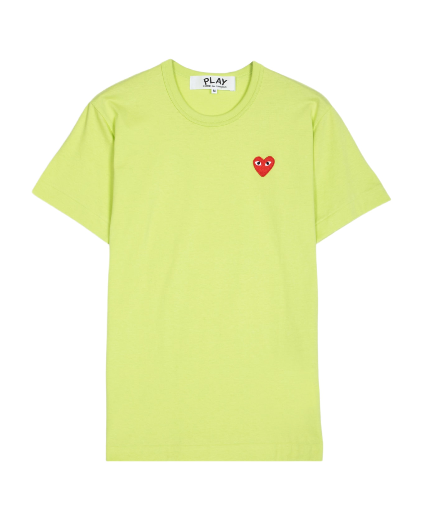Comme des Garçons Play Mens T-shirt Short Sleeve Lime green t-shirt with big heart patch - Verde