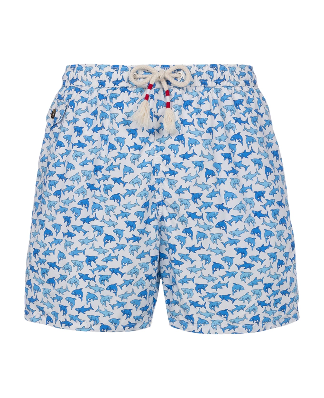MC2 Saint Barth Man Lightweight Fabric Swim-shorts Lighting 70 With Sharks Print - WHITE