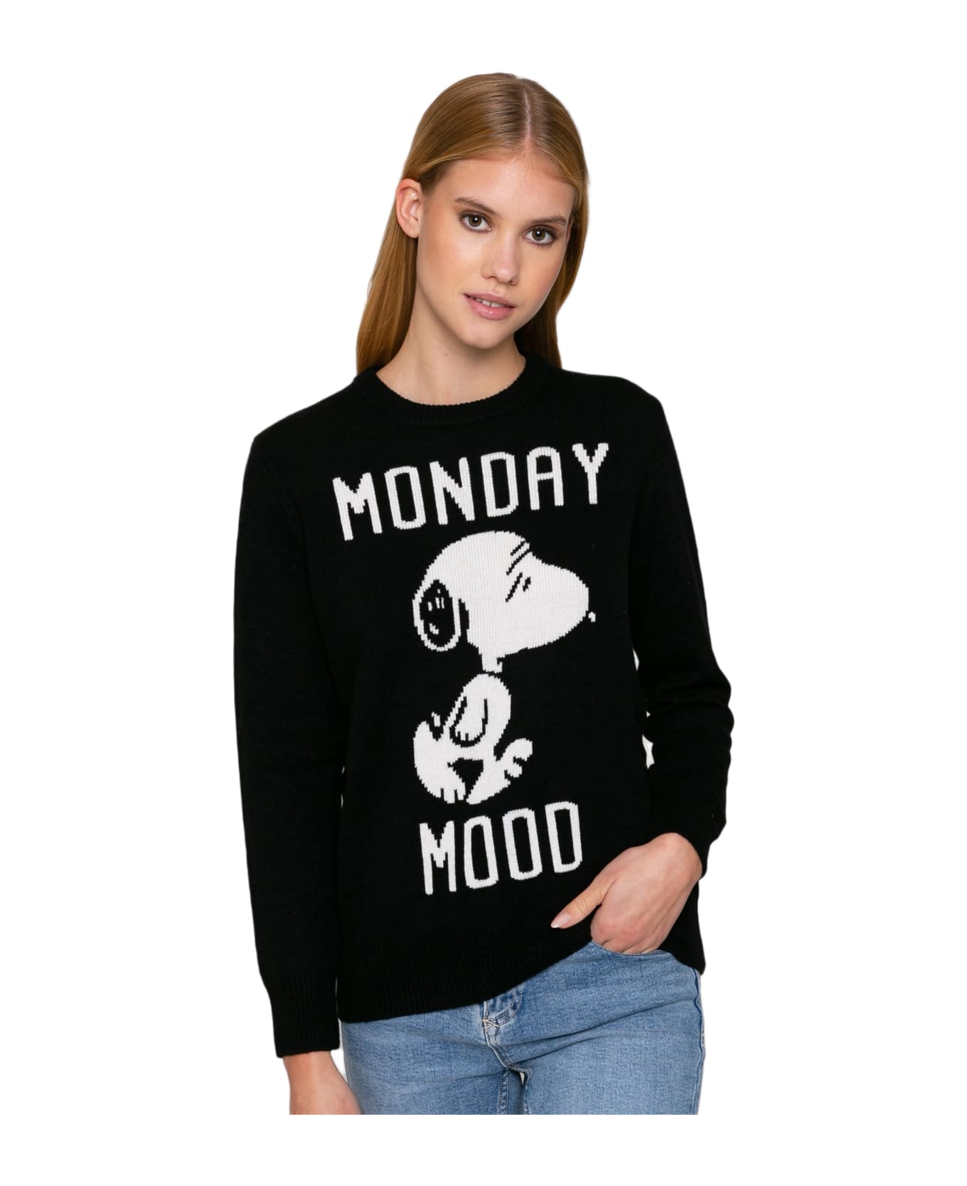 MC2 Saint Barth Woman Sweater With Monday Mood Snoopy Print | Snoopy - Peanuts Special Edition - BLACK