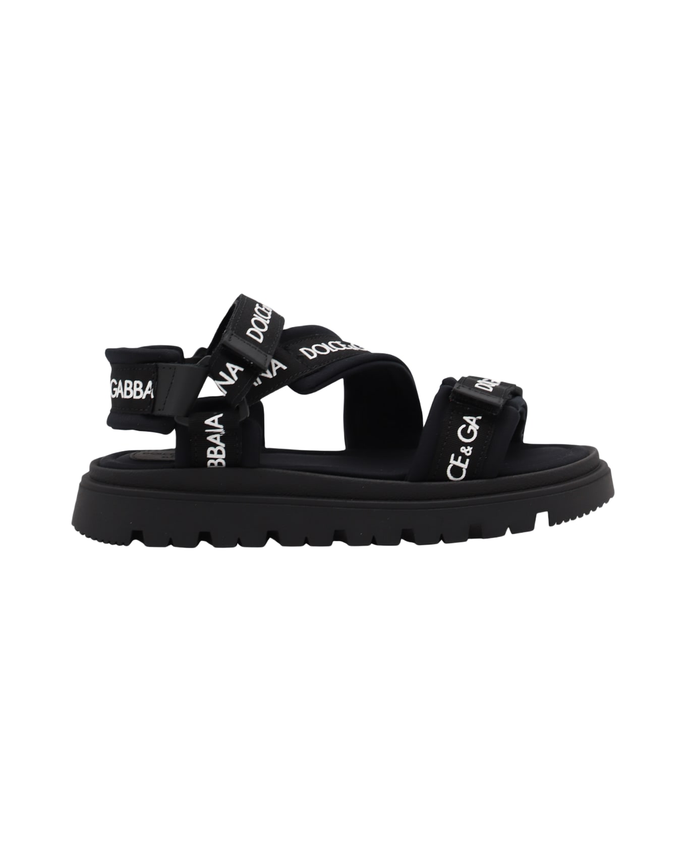 Dolce & Gabbana Black Cotton And Leather Sandals - Black