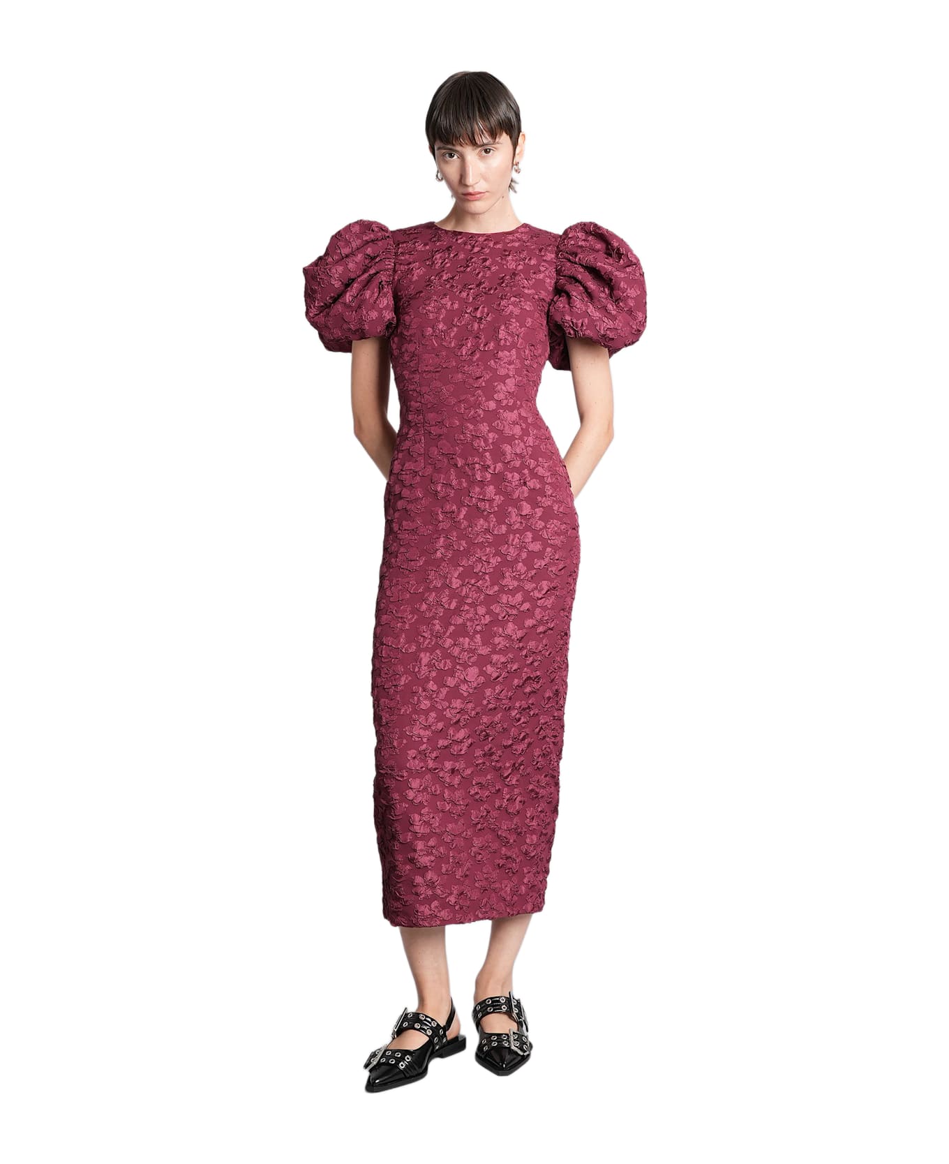Rotate by Birger Christensen Long Dress In Bordeaux Polyester - bordeaux