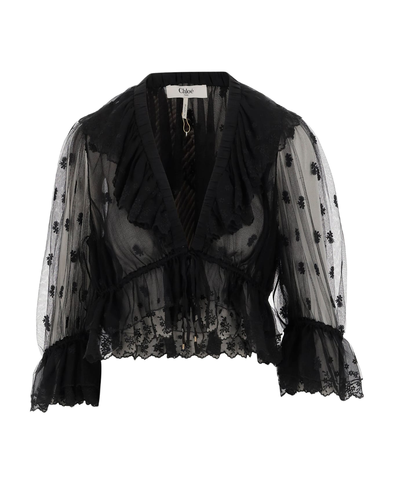 Chloé Transparent V-neck Top - Black