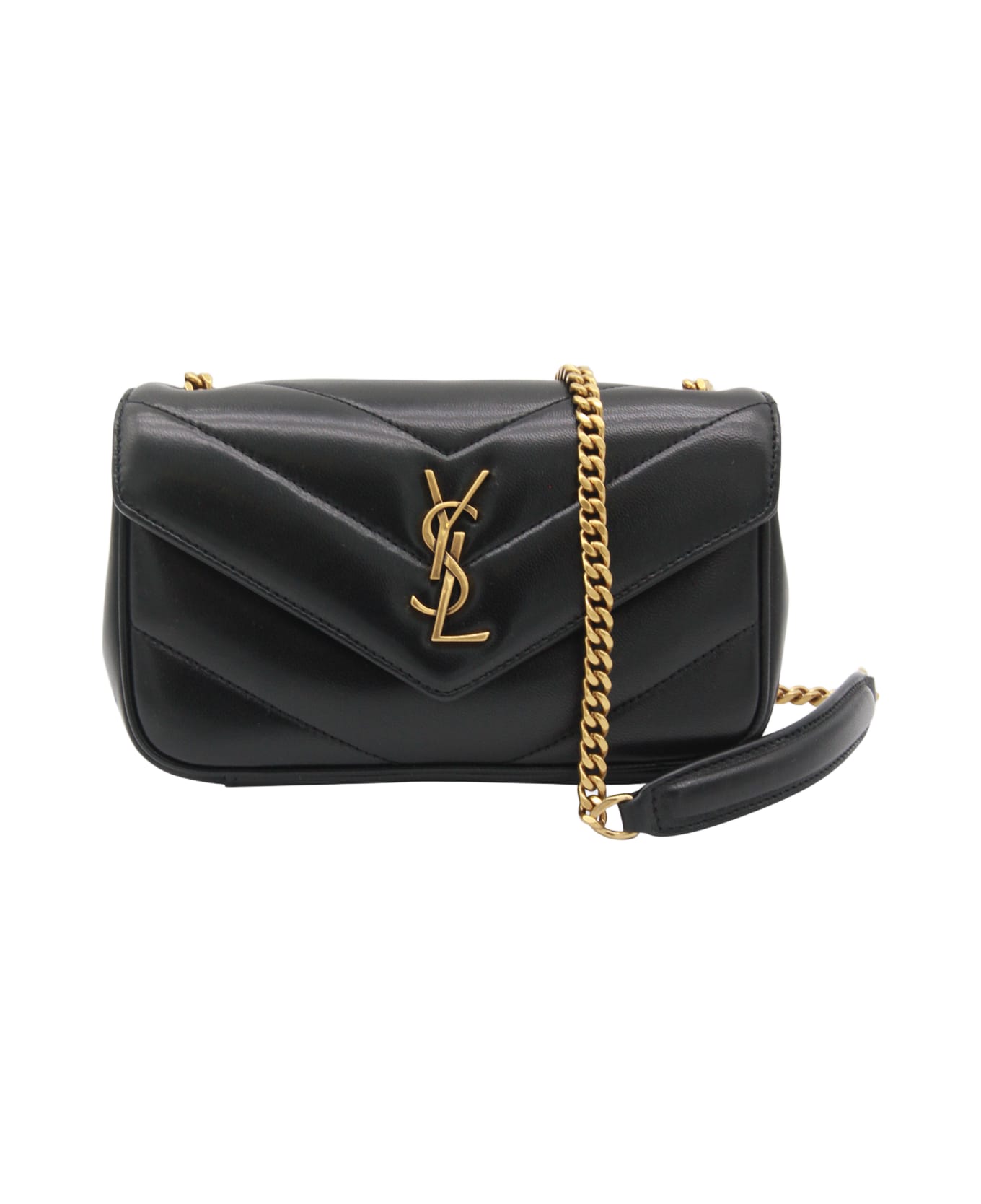 Saint Laurent Black Leather Loulou Mini Bag - Black