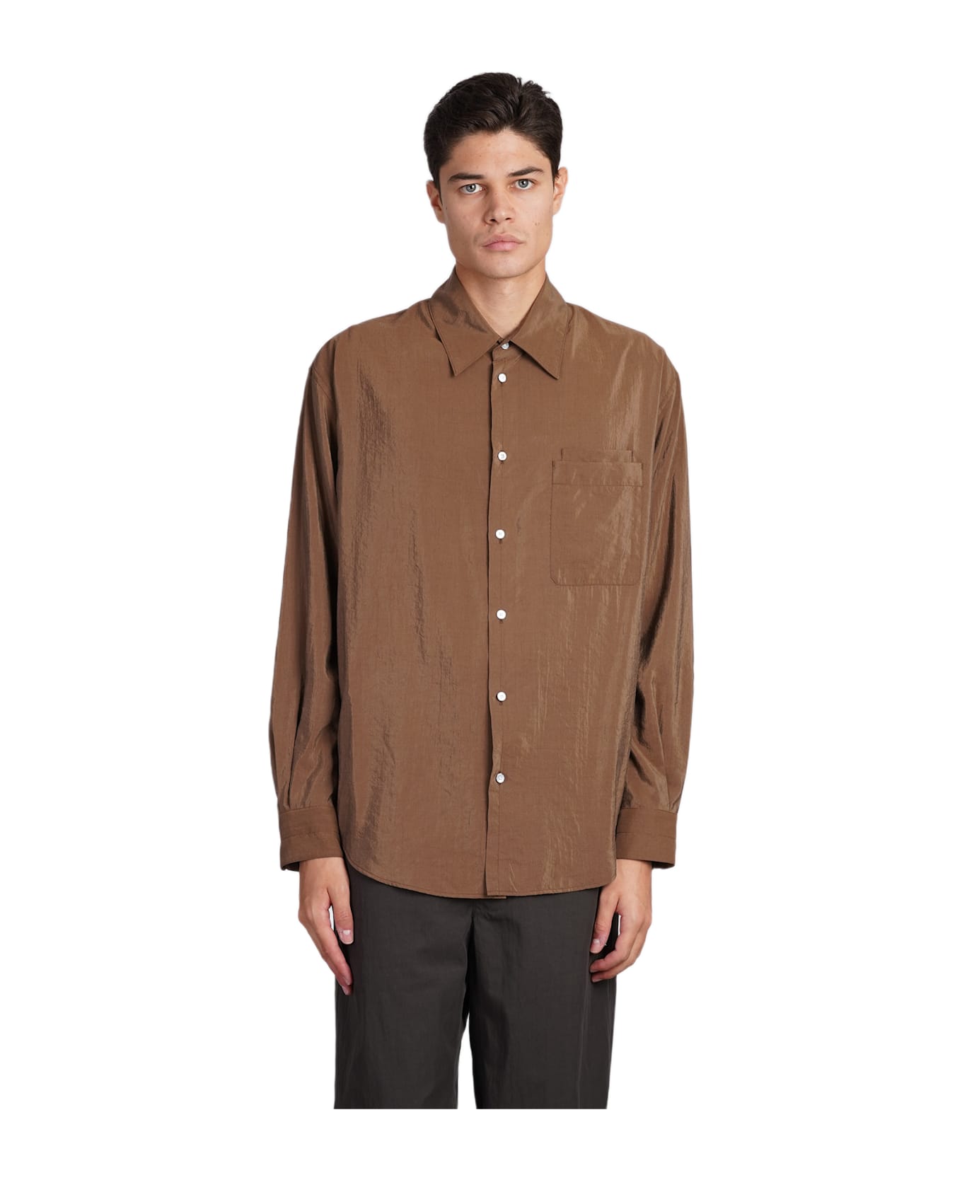 Lemaire Shirt In Brown Silk - brown