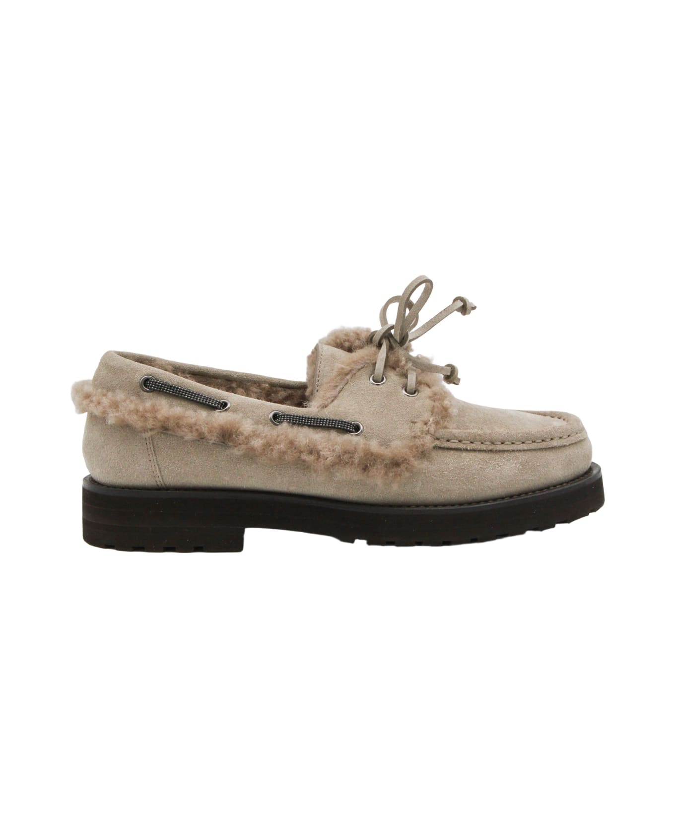 Brunello Cucinelli Beige Leather Loafers - White