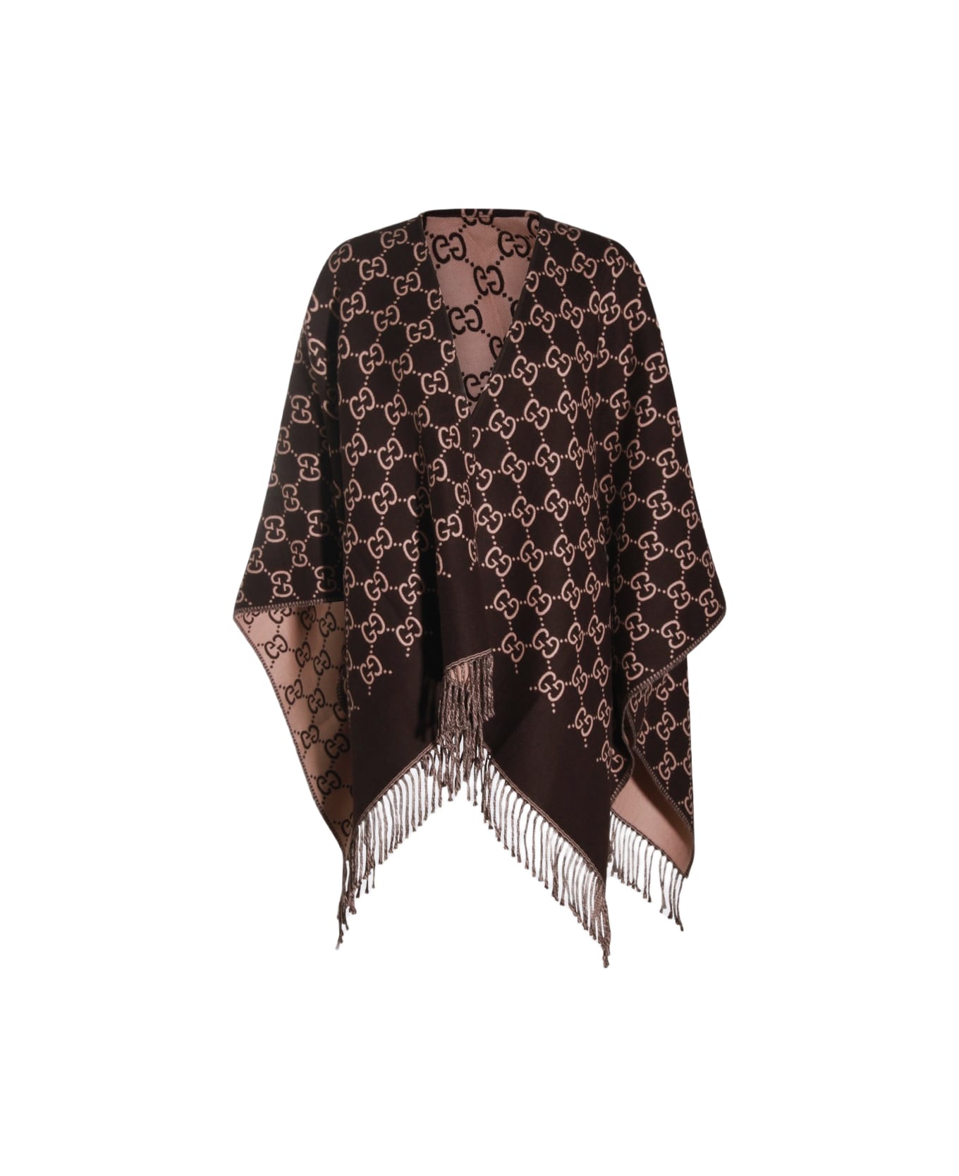 Gucci Brown And Pink Wool Cape - DARK BROWN/PINK