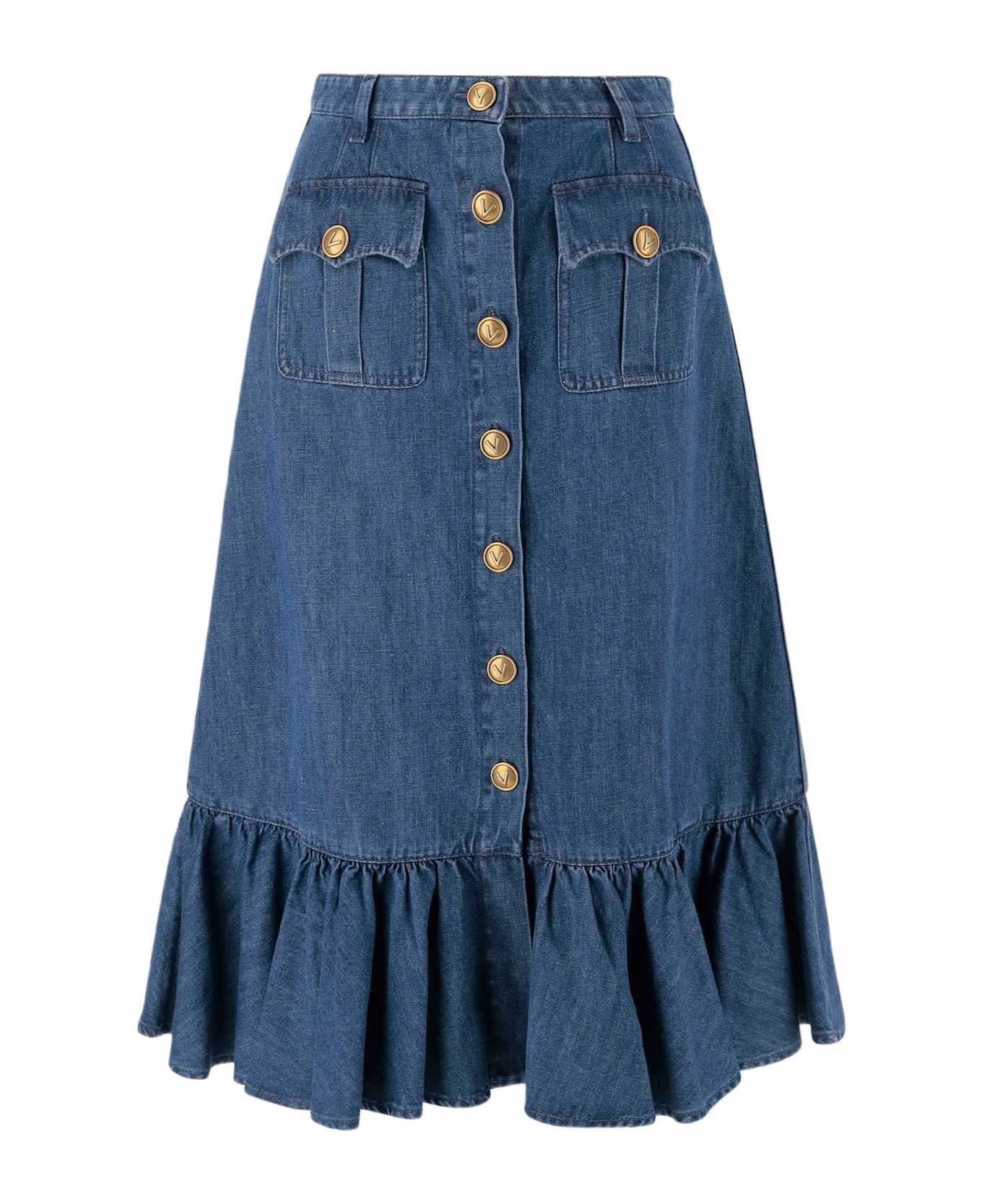 Valentino Cotton Blend Skirt With Ruffle - Blue