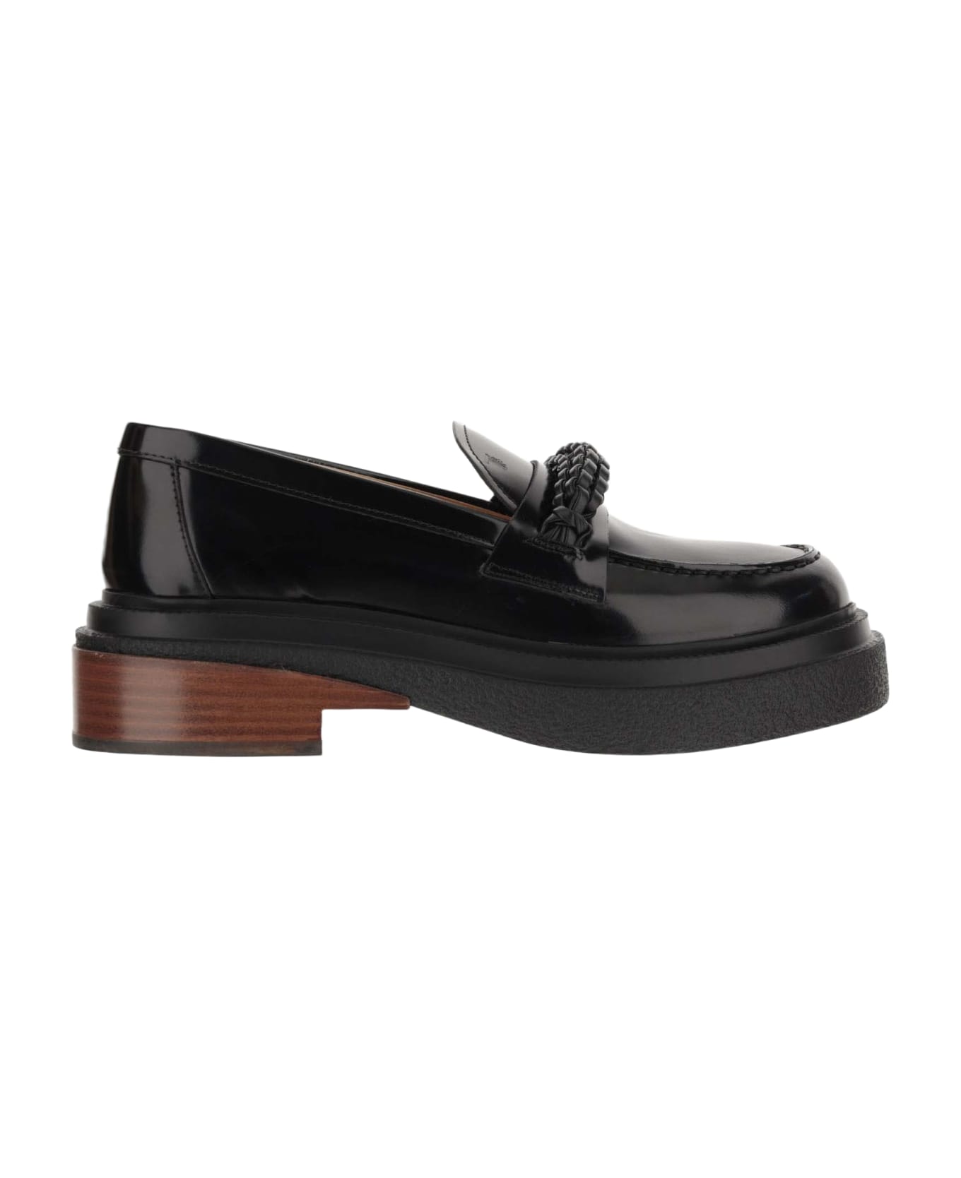 Tod's Leather Loafers With Weave - Black フラットシューズ