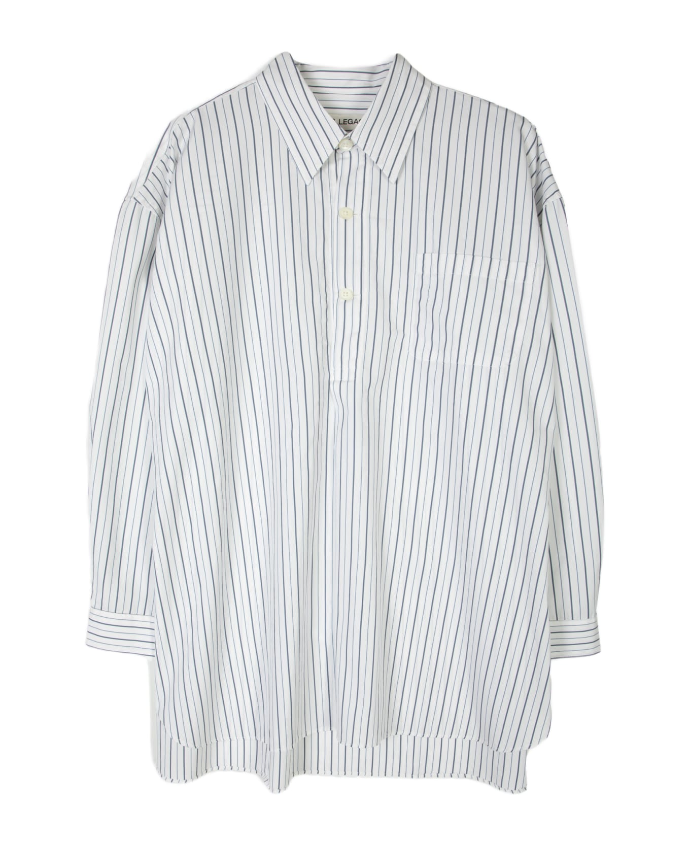Our Legacy Popover Shirt White and blue striped cotton shirt - Popover shirt - Bianco