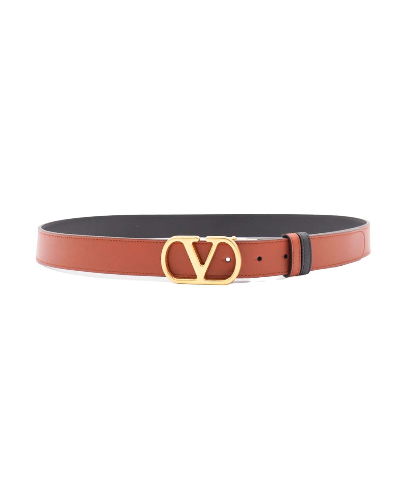 Valentino Garavani Brown And Black Leather Belt - DEEP CARAMEL-BLACK