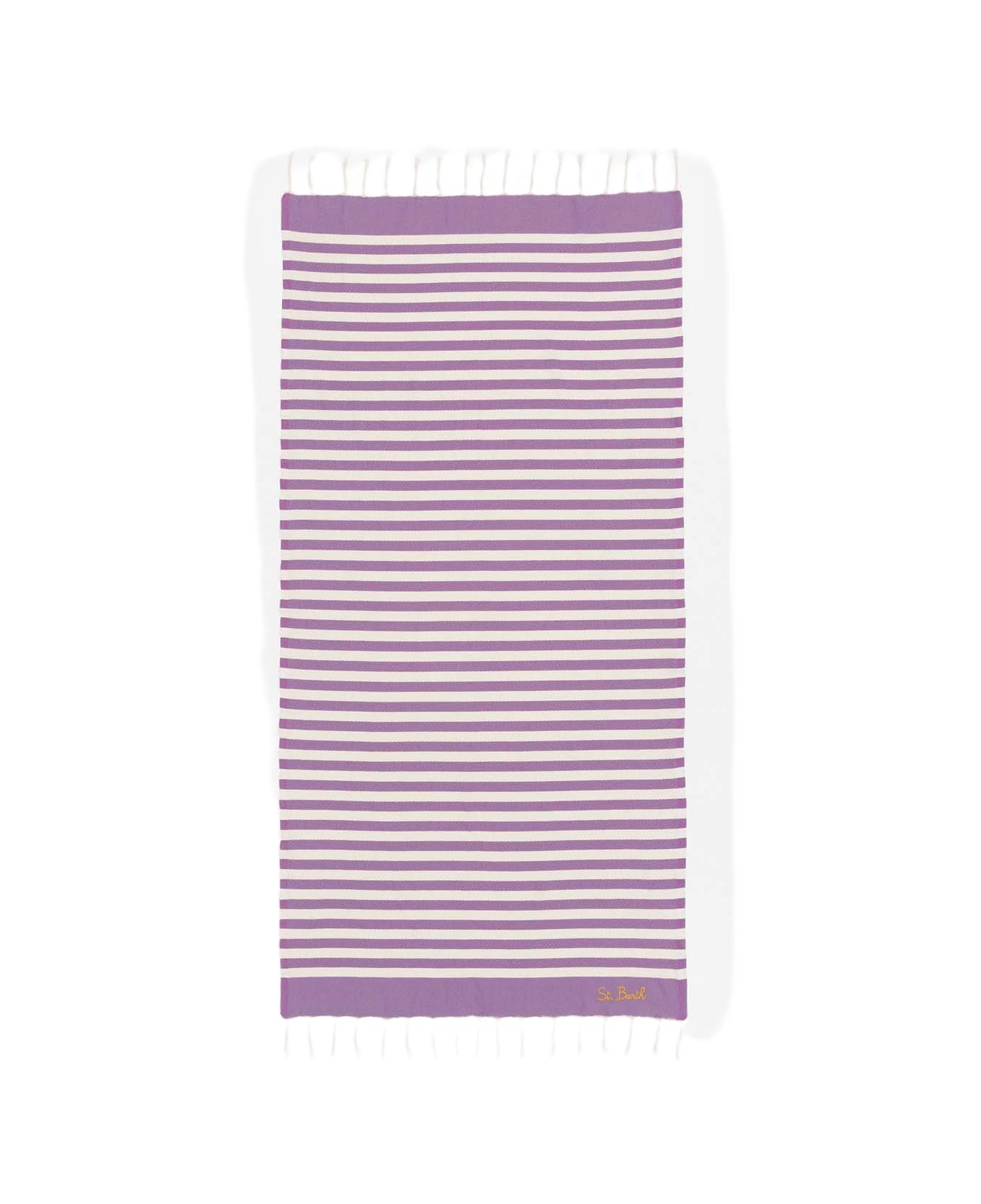 MC2 Saint Barth Cotton Beach Towel Fouta With Purple Striped Print - PINK