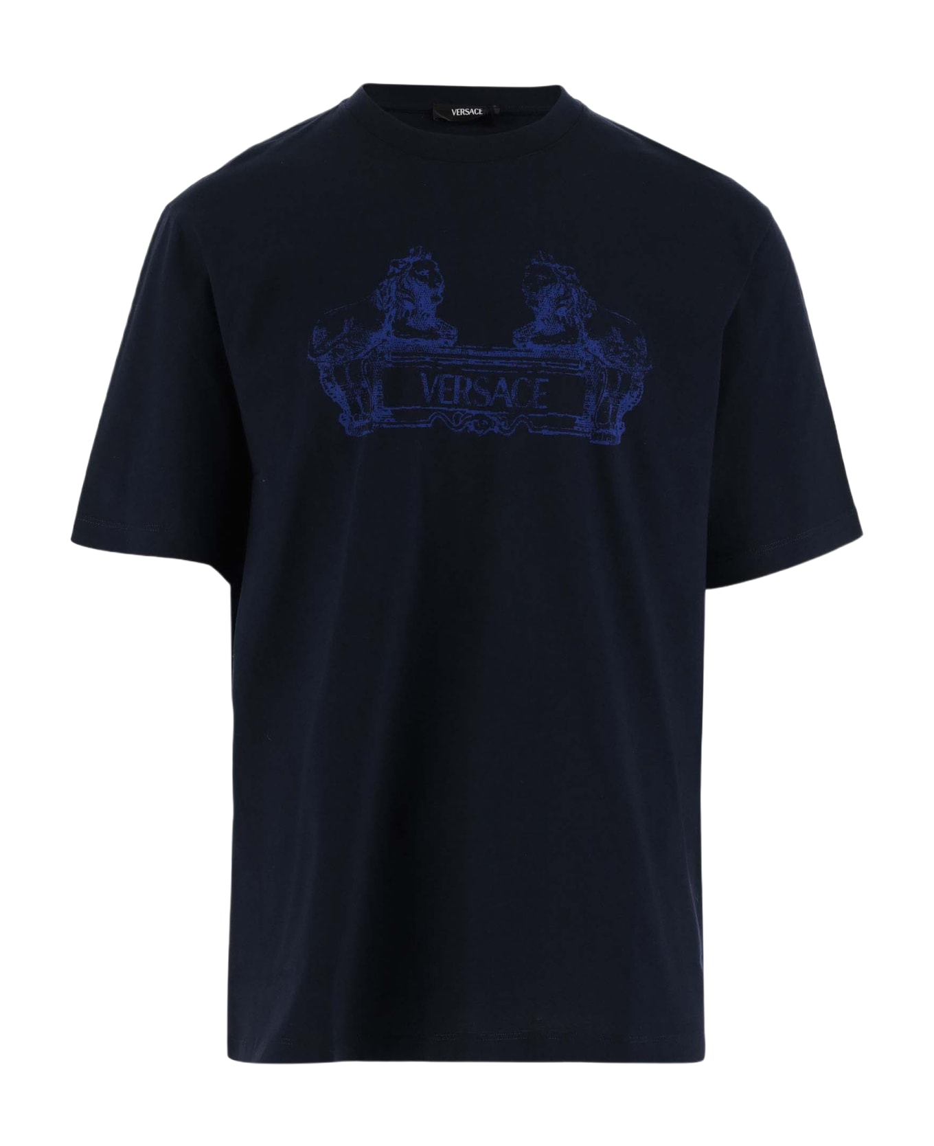 Versace Cotton T-shirt With Logo - Navy Blue
