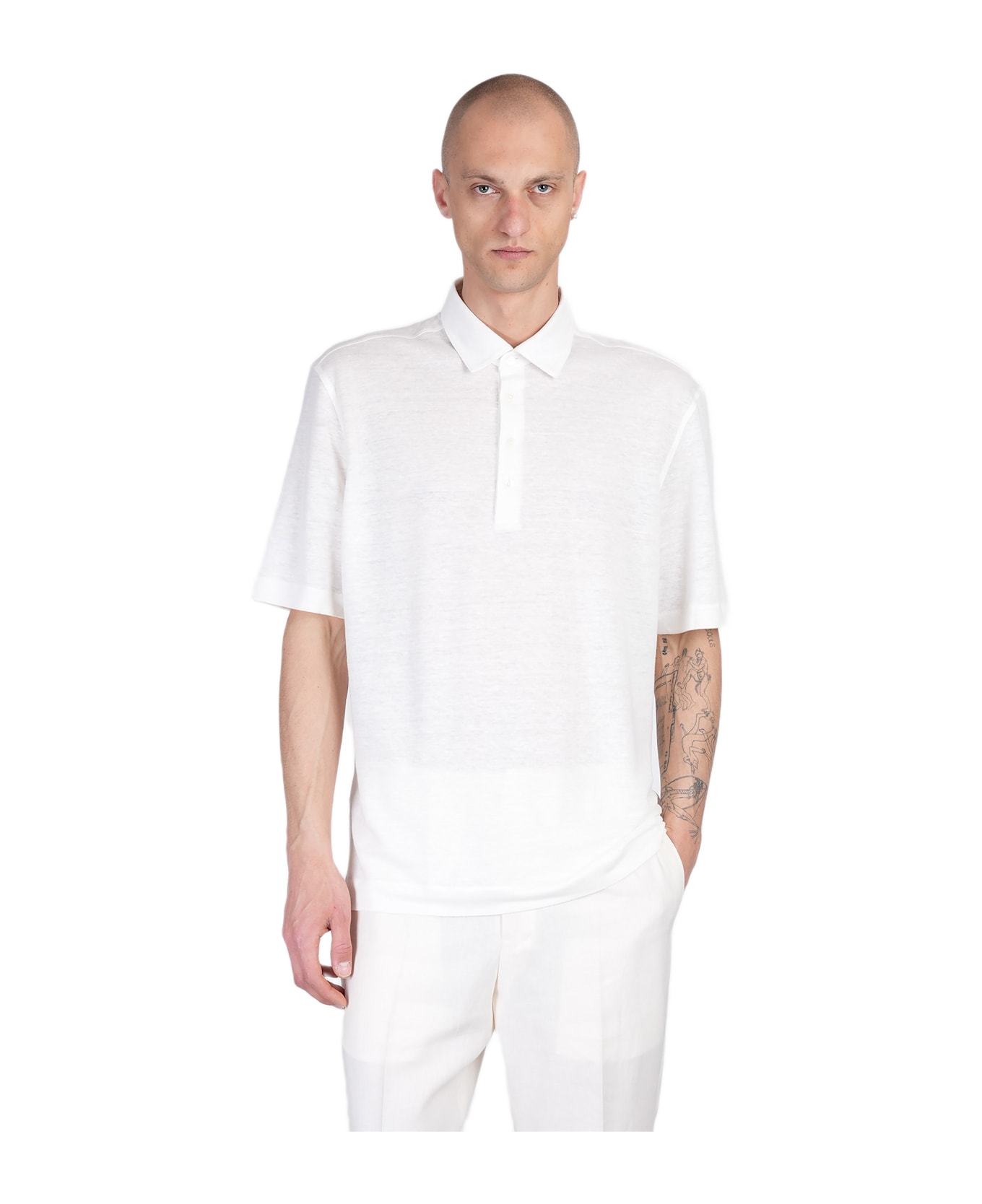 Zegna Polo In Beige Linen - beige