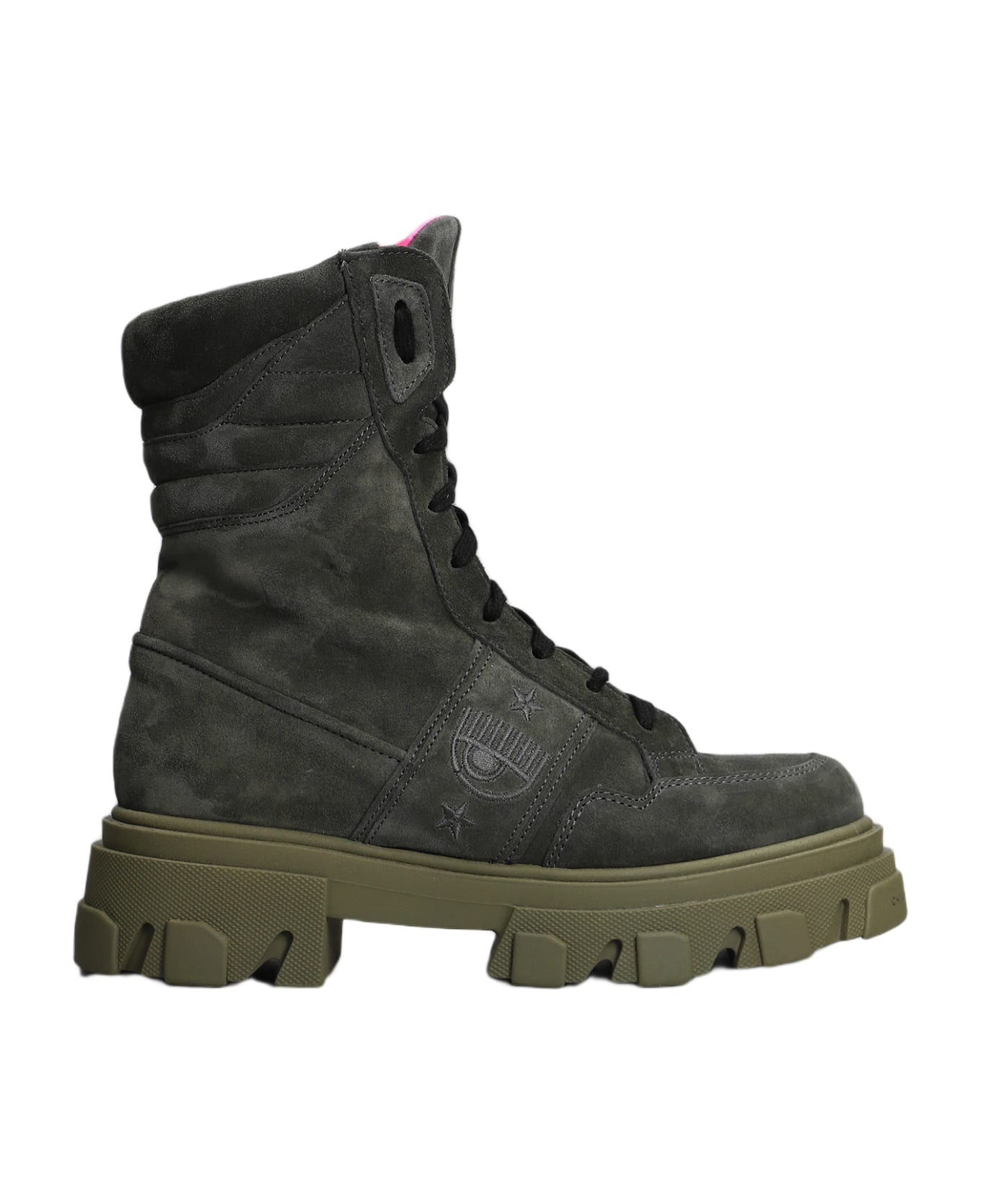 Chiara Ferragni Combat Boots In Green Suede - Verde