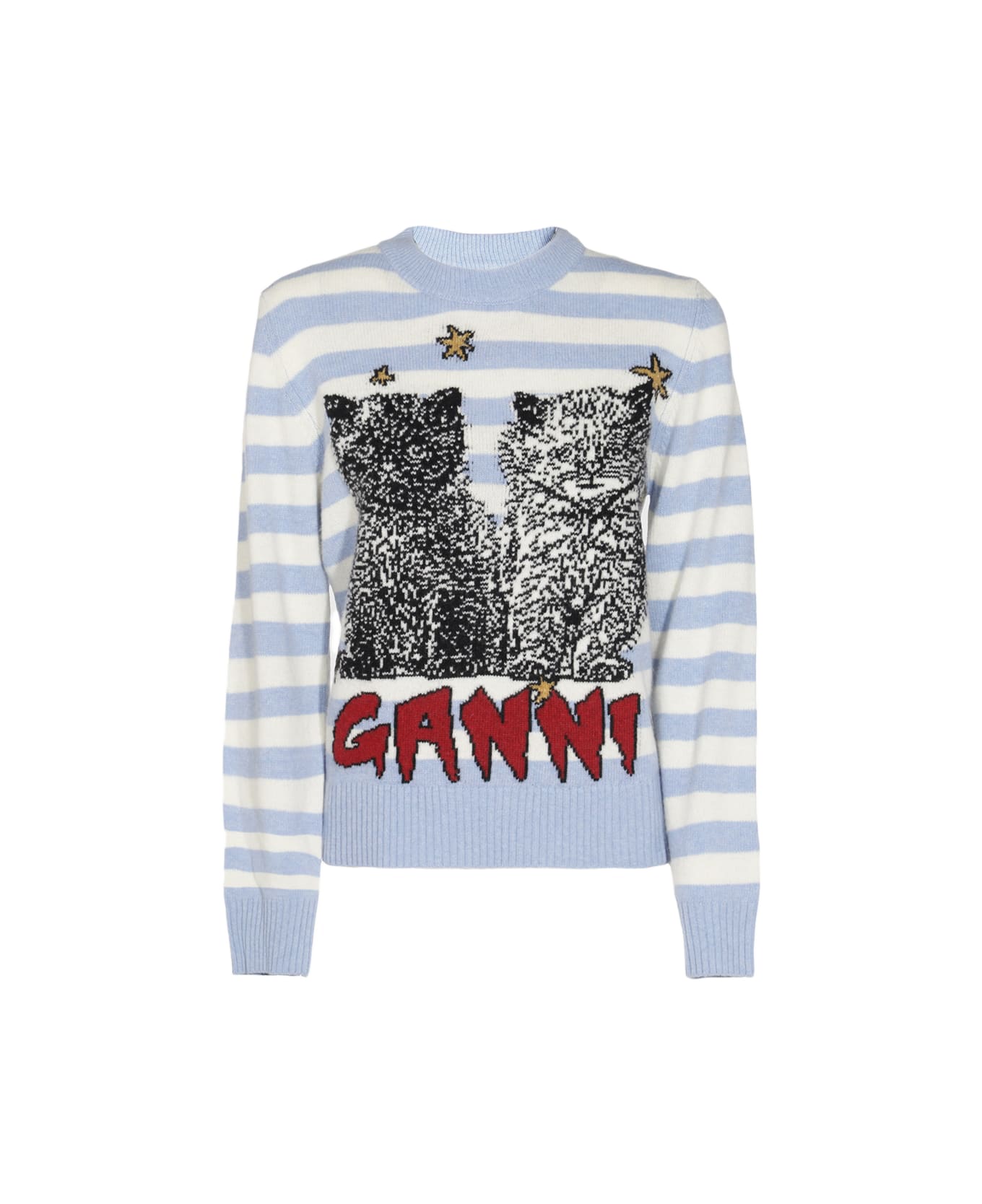 Ganni Mix Cats Graphic Sweater - Illusion Blue