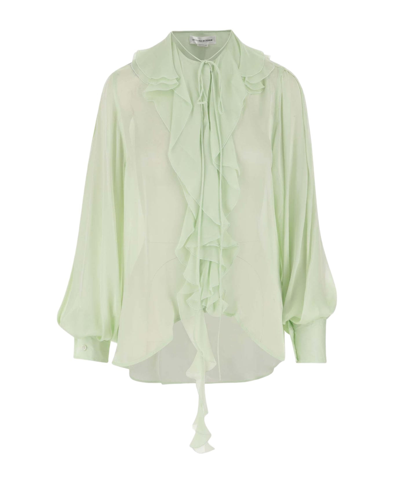 Victoria Beckham Silk Shirt With Ruffles - Green