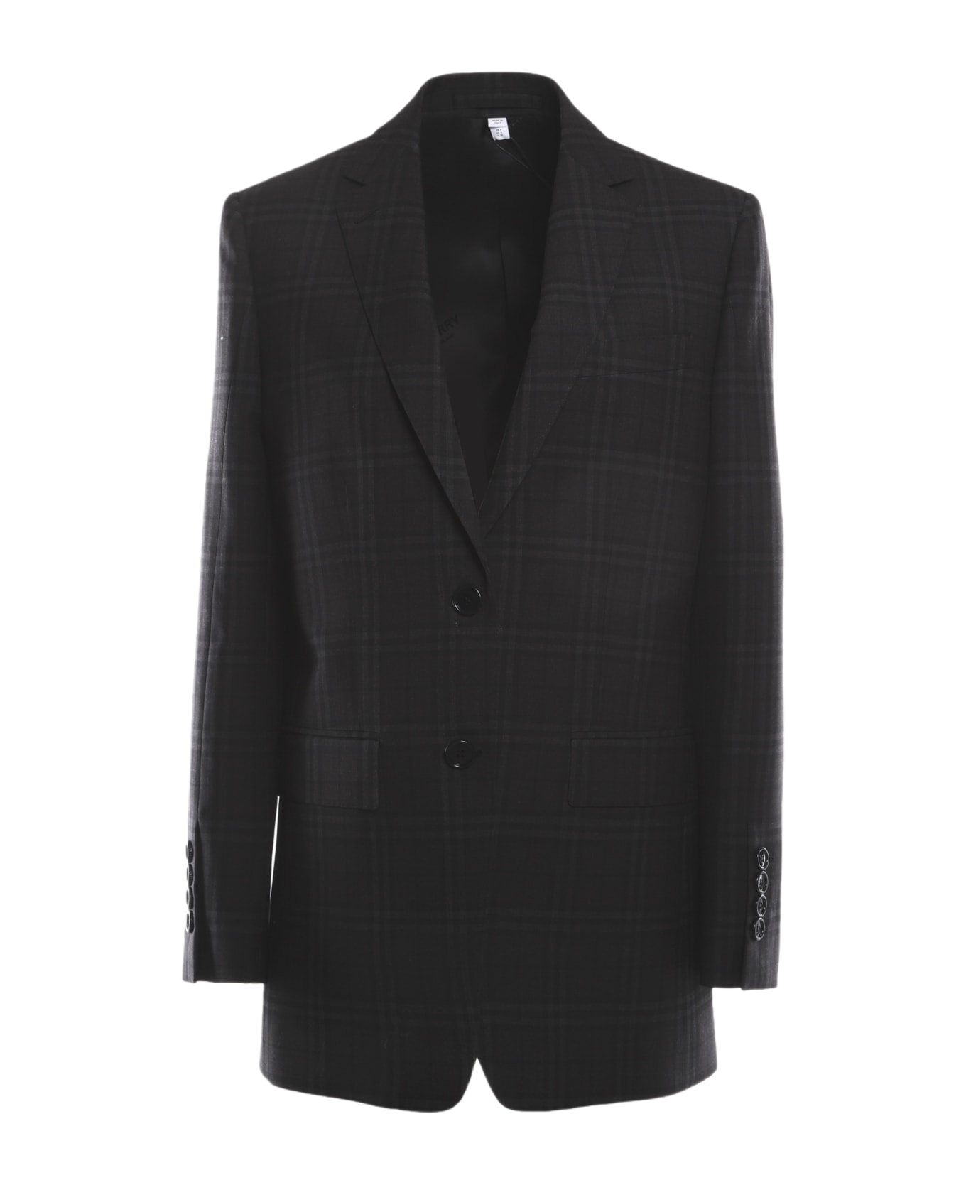 Burberry Wool Jacket With All-over Check Pattern - Dark charcoal