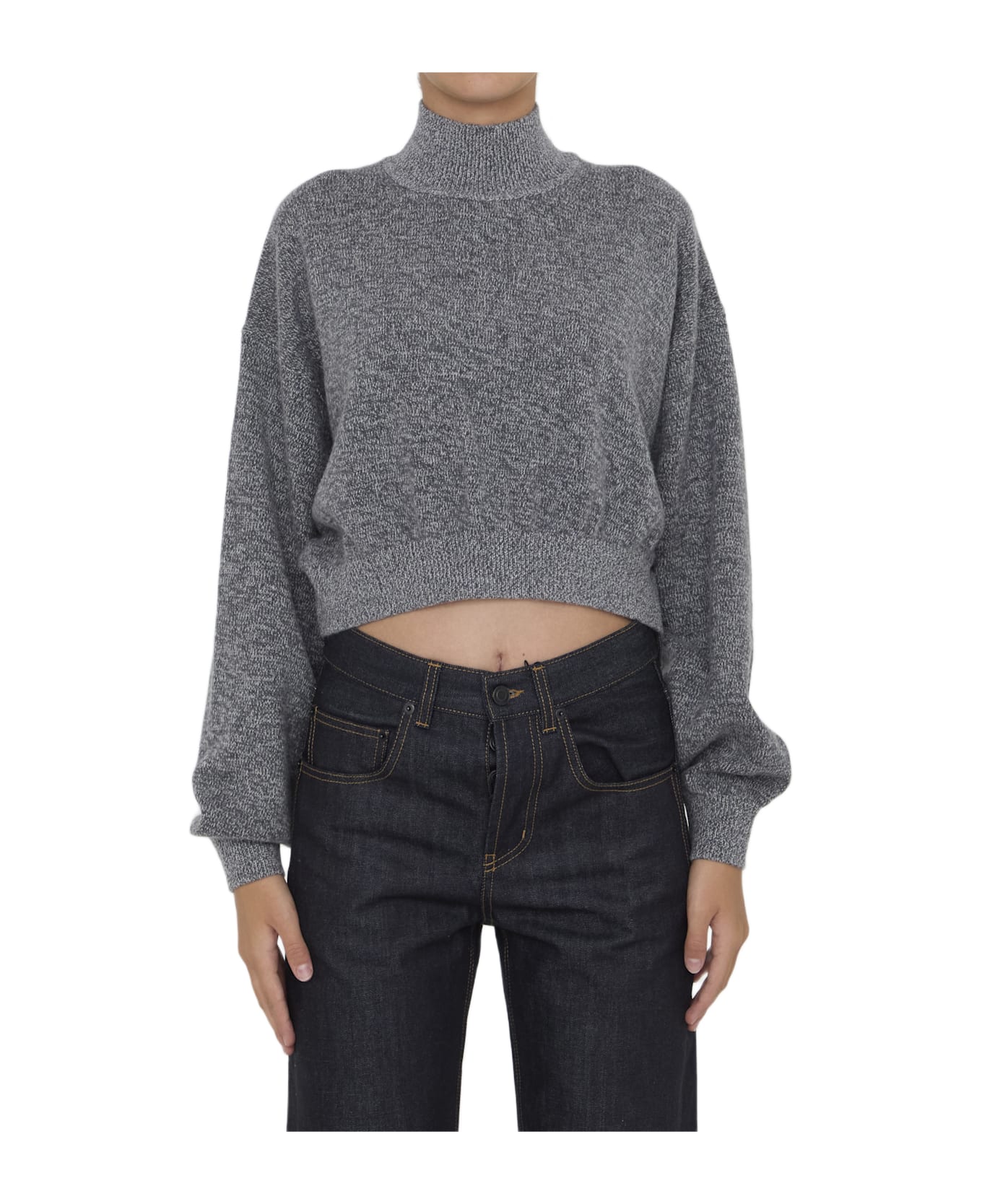 Alexander Wang Cropped Sweater With Embossed Logo - GREY
