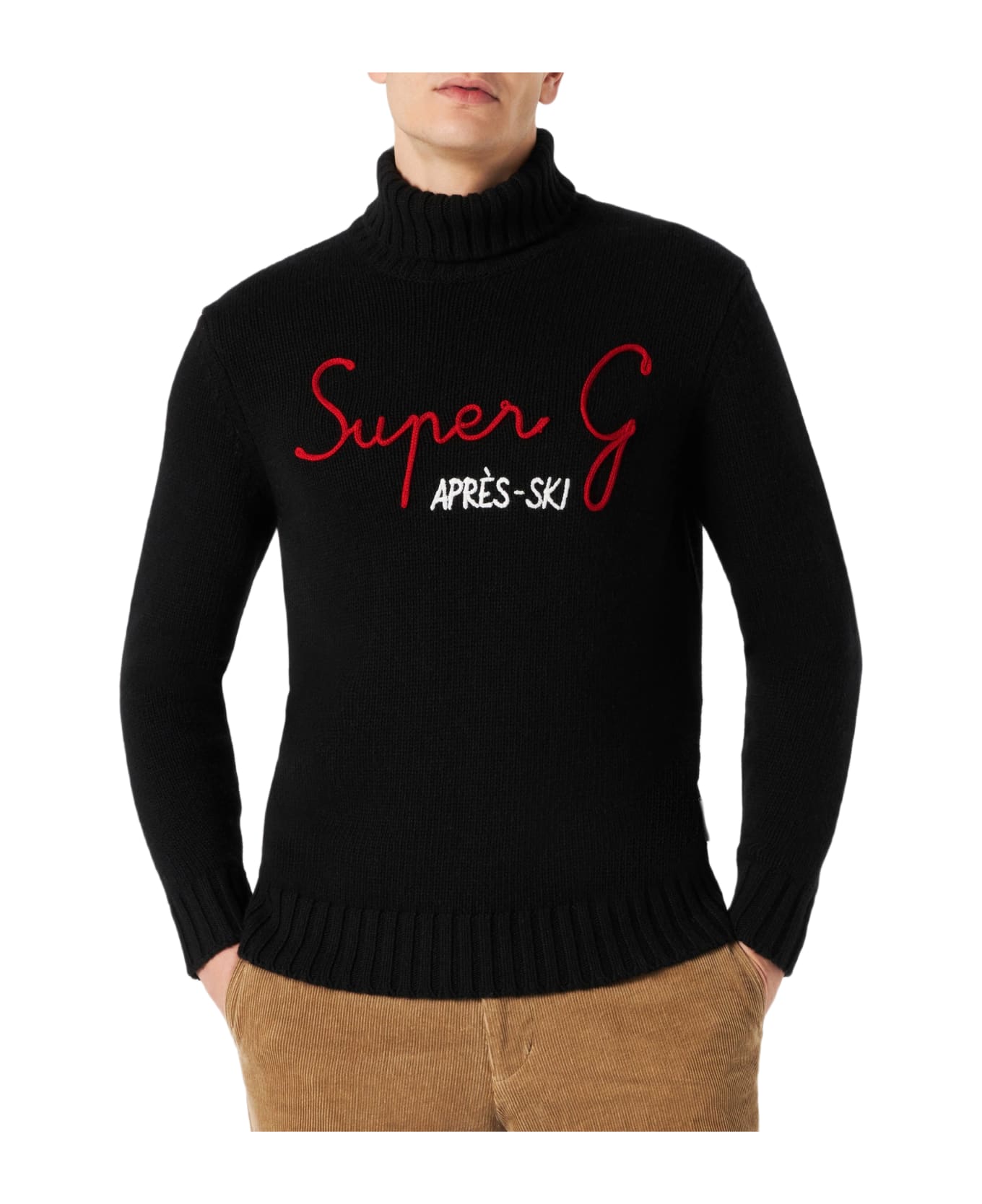 MC2 Saint Barth Man High Neck Sweater With Super G Embroidery | Super G Special Edition - BLACK
