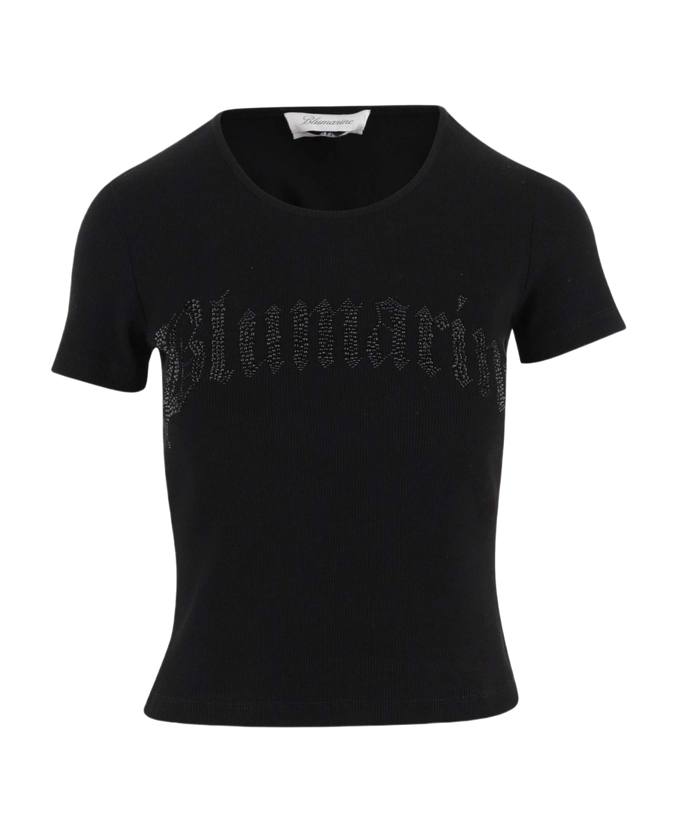 Blumarine Stretch Cotton T-shirt With Logo - Black