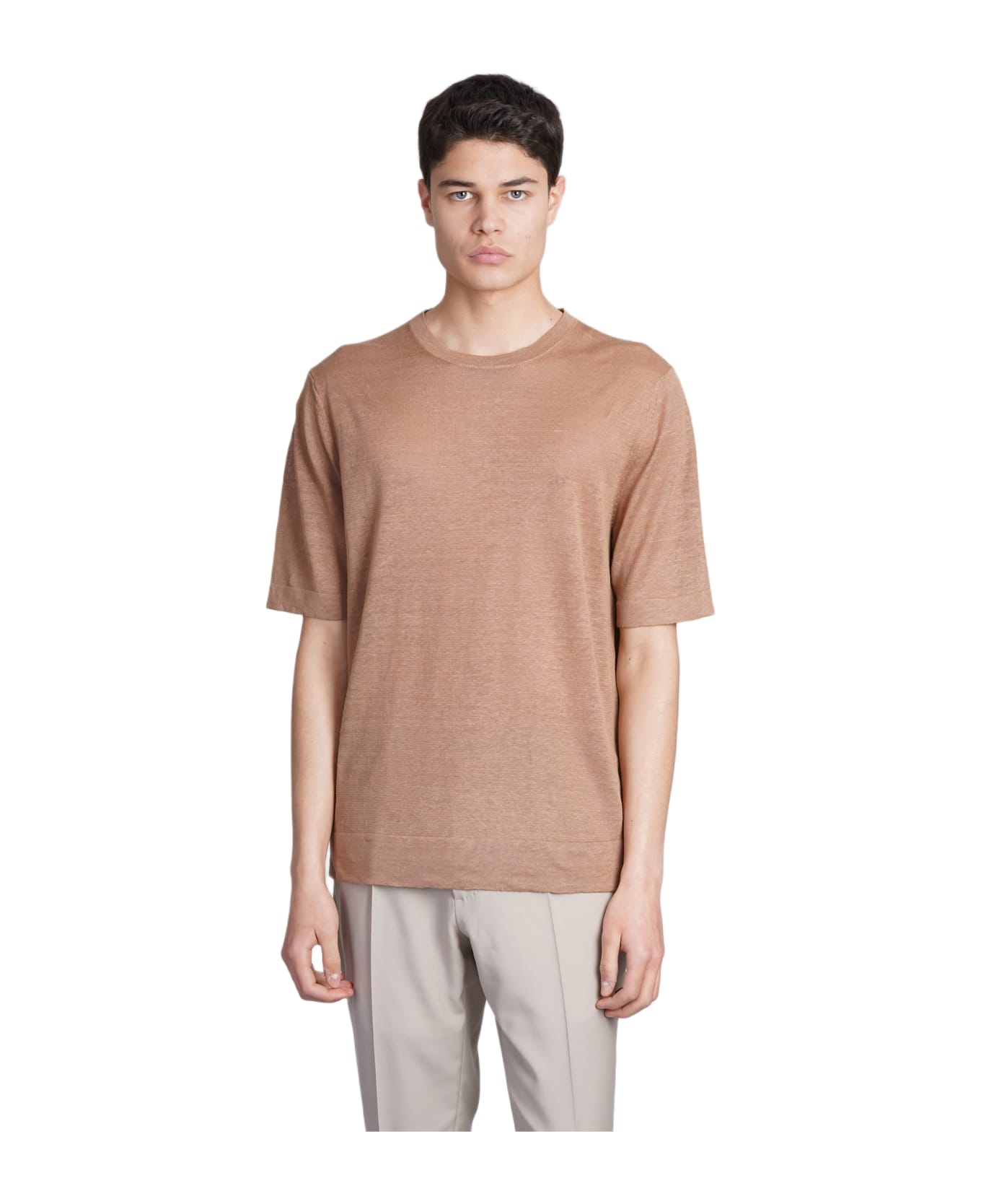 Ballantyne T-shirt In Camel Linen - Camel