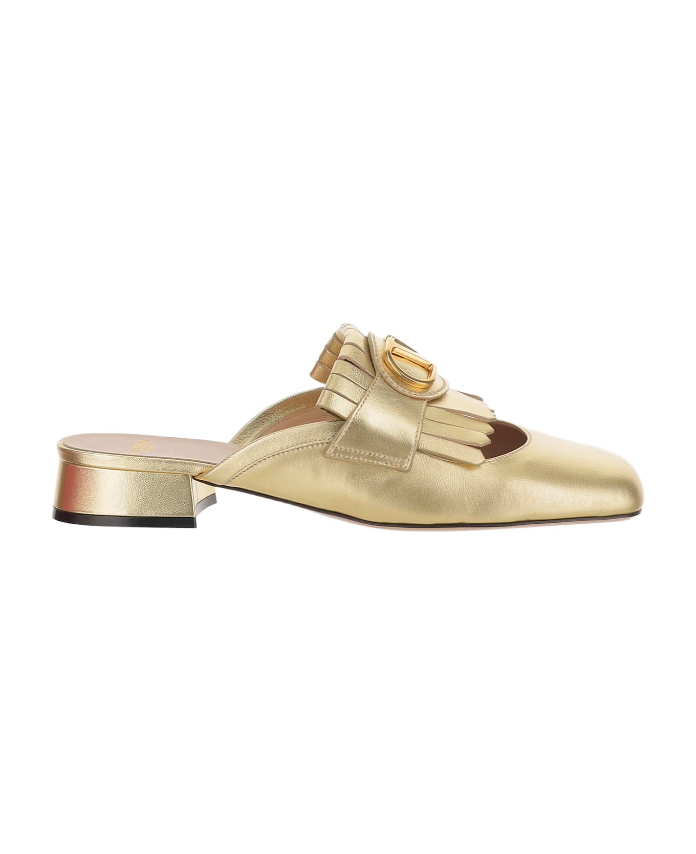 Valentino Garavani Leather Vlogo Mules - Golden
